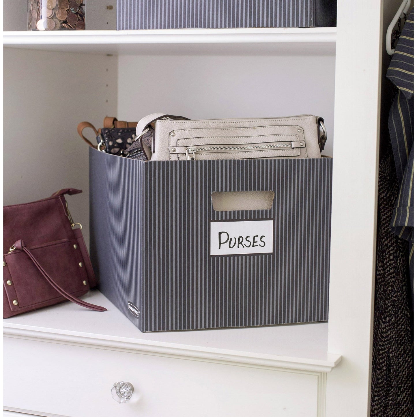 Bankers Box Store/File Decorative Storage Boxes, Letter/Legal, 10 x 12 x 15 Inches, Pinstripe, 4 Pack (0029803)