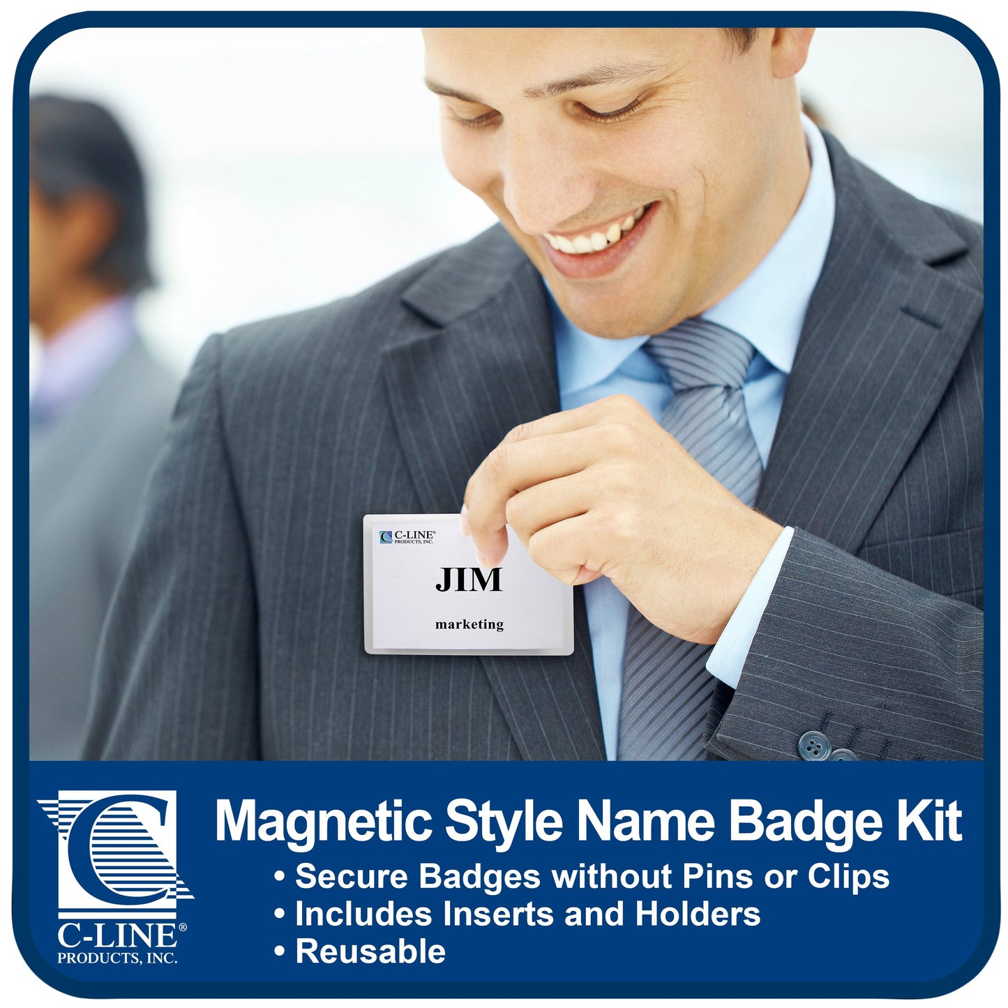 C-Line Magnetic Name Badge Holder Kit, Horizontal, 4 x 3 Inches, Clear, 20/Box (92943)