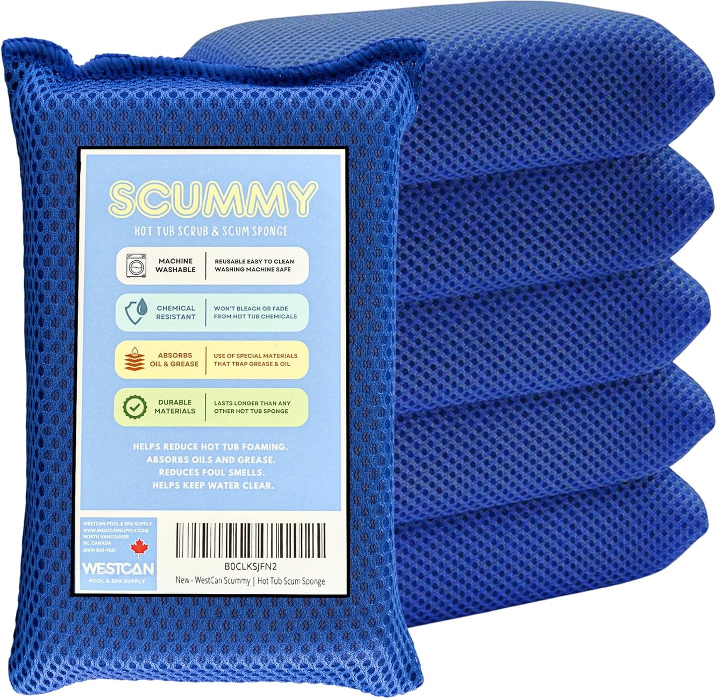 The "SCUMBAG" | 6 Pack of "SCUMMY" Hot Tub Scum Sponges | Machine Washable | Grease & Oil Absorber | Reusable | For Bromine Hot Tubs Only | Not For Chlorine Tubs | Spa & Hot Tub Accessories | Scum Collector