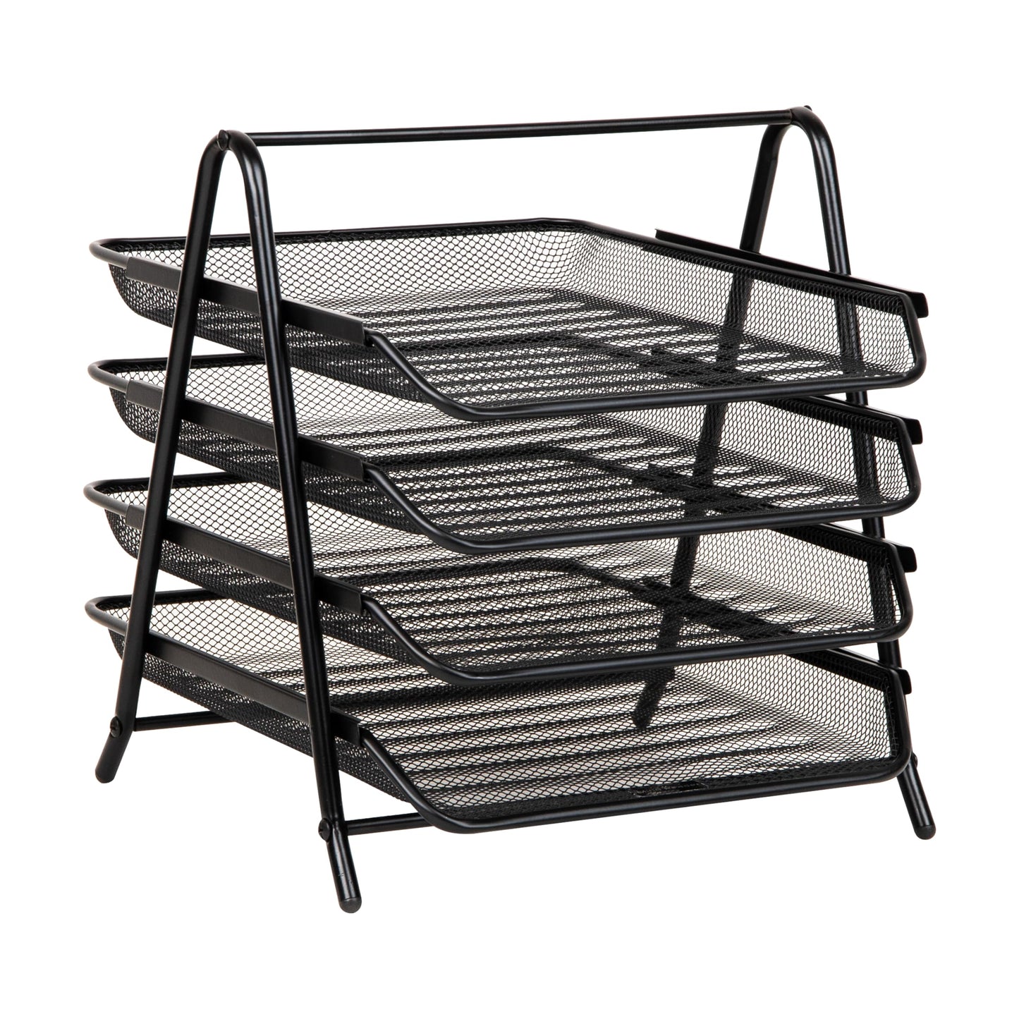 Mind Reader 4-Tier Paper Tray Organizer, Desktop File Sorter with Handle, Document Storage, Slide-Out Trays, Metal Mesh, Black