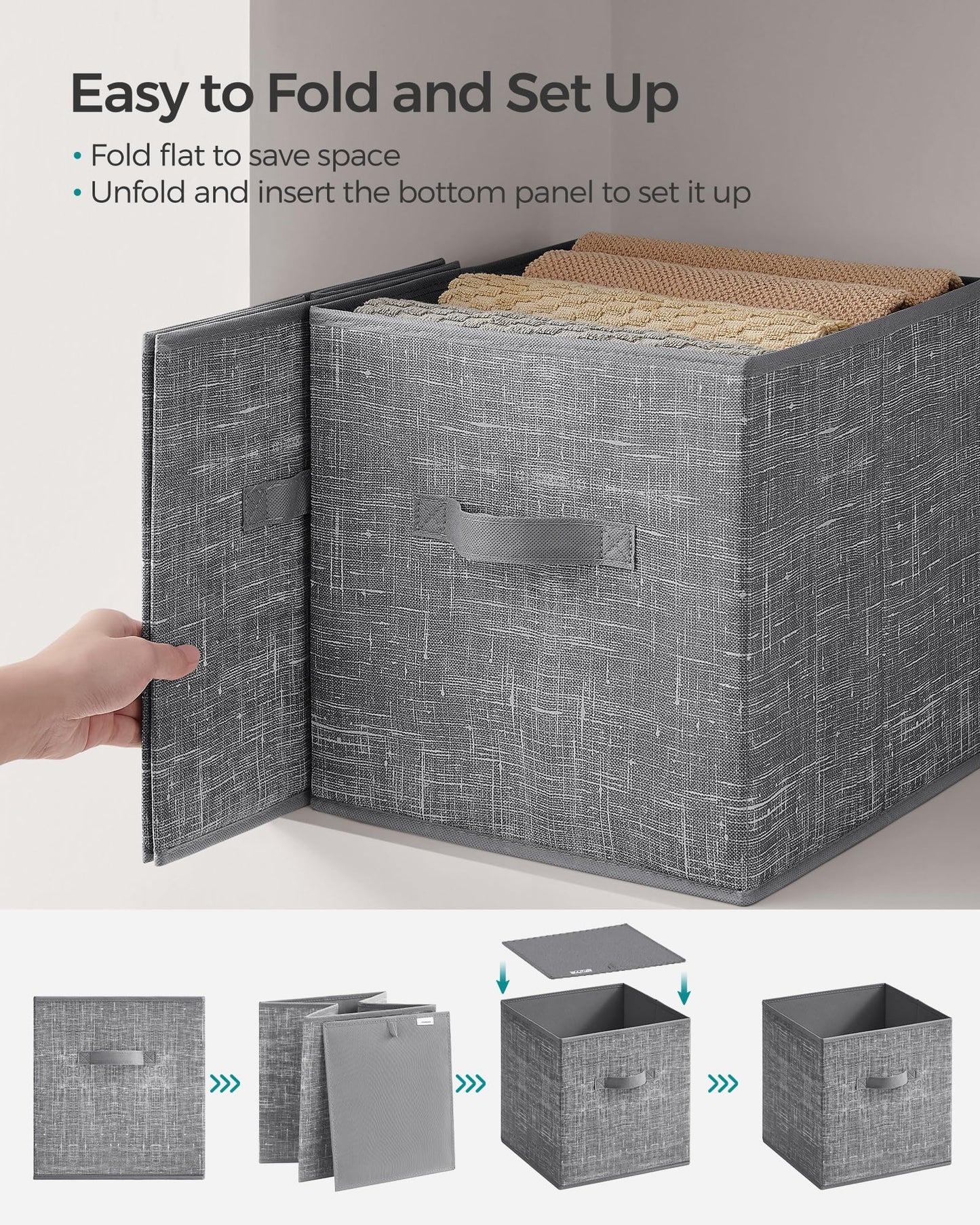 SONGMICS Storage Cubes, 33 x 33 x 33 cm Non-Woven Fabric Bins with Double Handles, Set of 8, Closet Organizers for Shelves, Foldable, for Clothes, Cattail Gray UROB833G01
