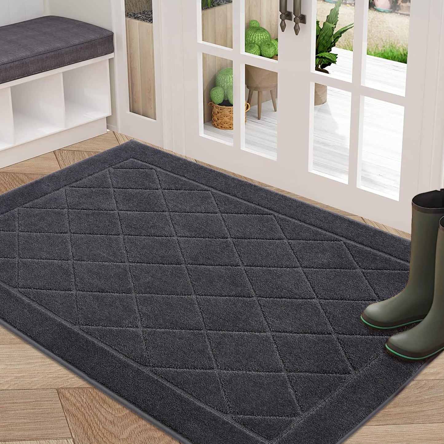 BEQHAUSE Dirt Trapper Door Mat 32" x 48", Non-Slip Doormat Washable Entryway Mat Dog Door Mat, Stain Resistant and Absorbent Welcome Mat for Front Back Door, Mud Wet Shoes & Paws, Dark Grey