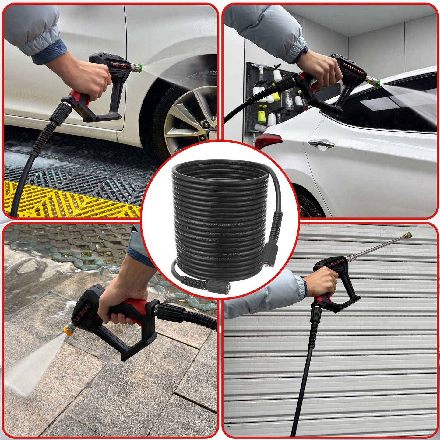 Tool Daily High Pressure Washer Hose 50 FT X 1/4 Inch, 3600 PSI, M22 14mm, Replacement Power Washer Hose for Most Brands