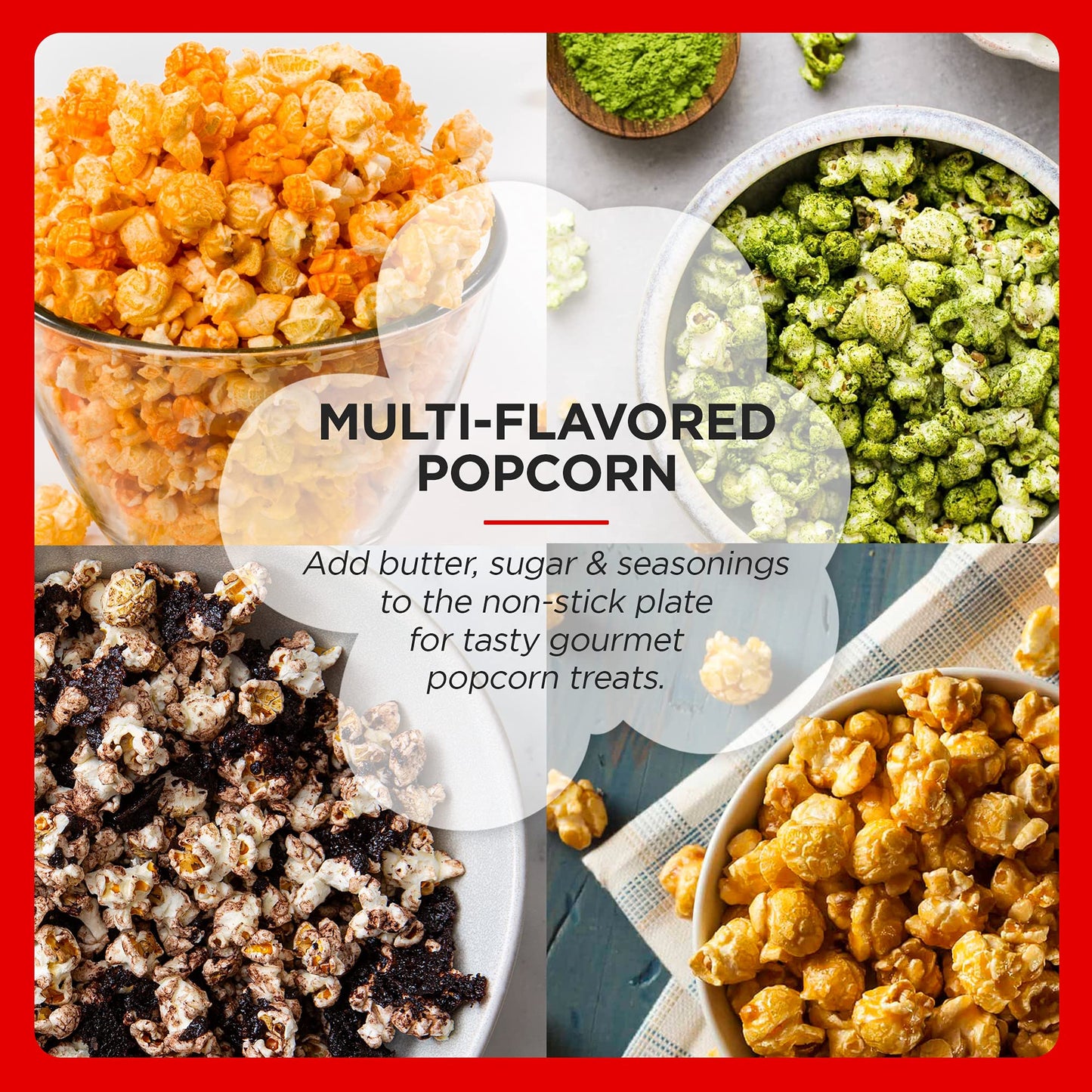 Elite Gourmet EPM330R Automatic Stirring Ceramic Nonstick 12-cup Popcorn Maker, Hot Oil Popcorn Machine w/Measuring Cap & Built-in Reversible Serving Bowl, Great for Home Party, ETL Approved, Red