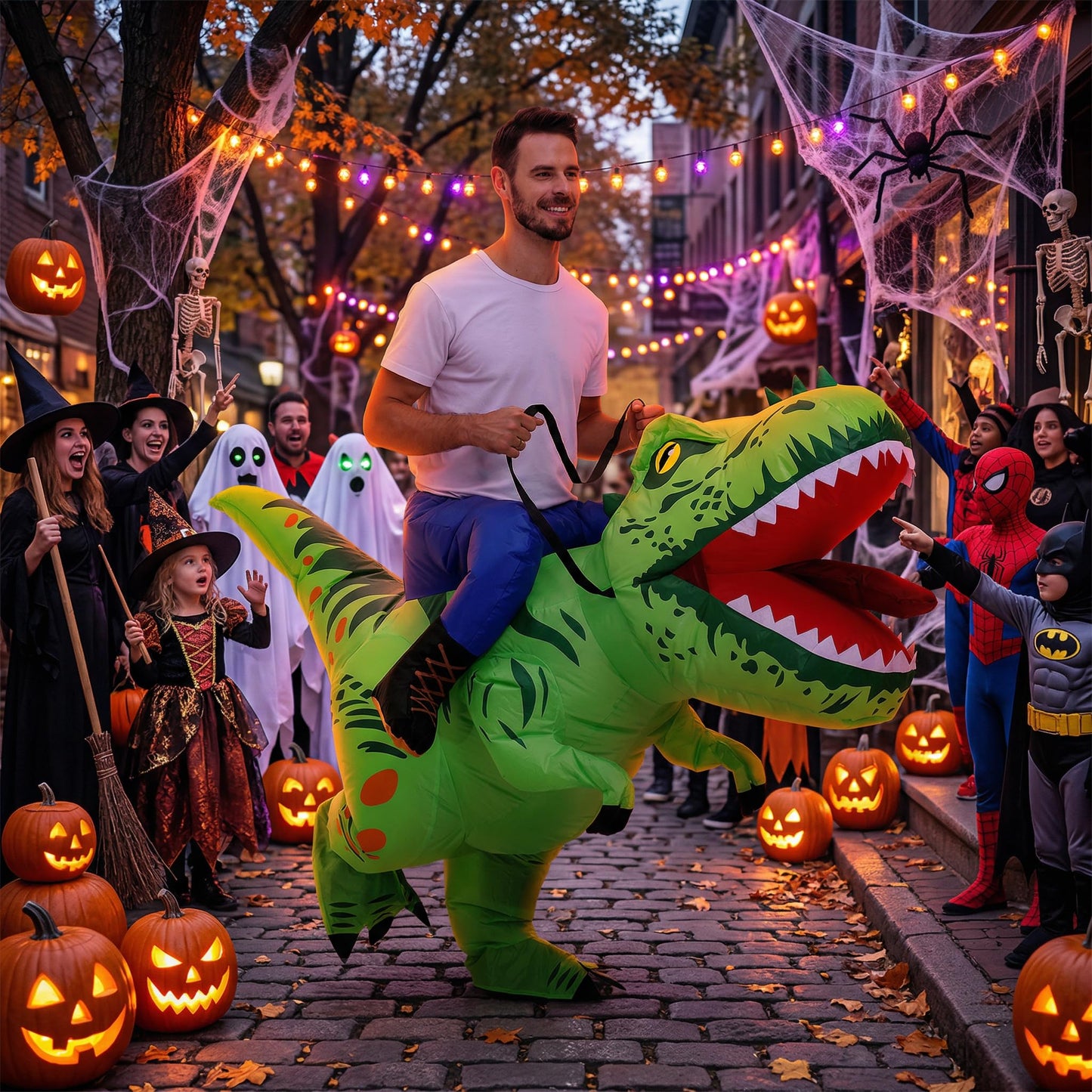 Inflatable Dinosaur Costume Funny Halloween Costumes, Blow up Costume for Halloween, Christmas, Carnival, Birthday, Party