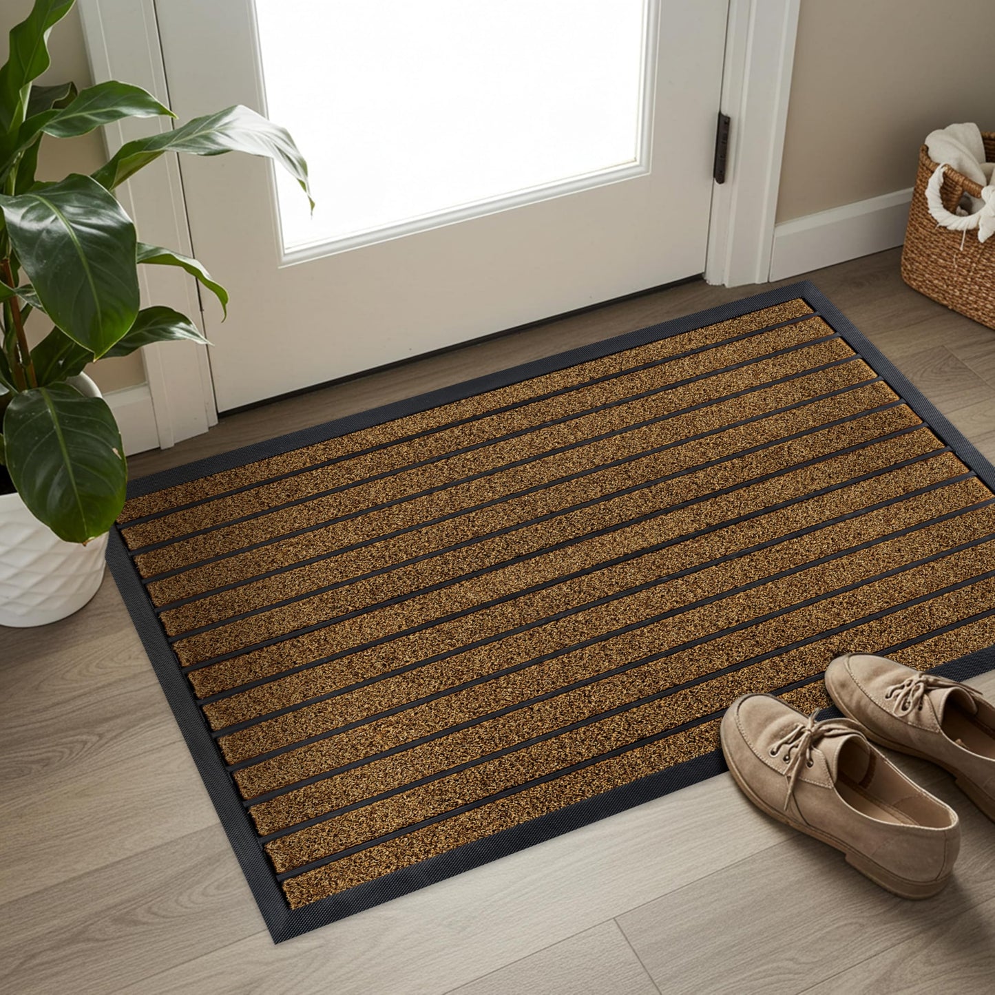 ubdyo Extra Durable Door Mat - Dirt Trapping Outdoor Welcome Mats - Non-Slip Outdoor Door Mats - Low Profile Front Door Mat - Doormat - Door Mats Indoor (47" x 32", Bright Brown)