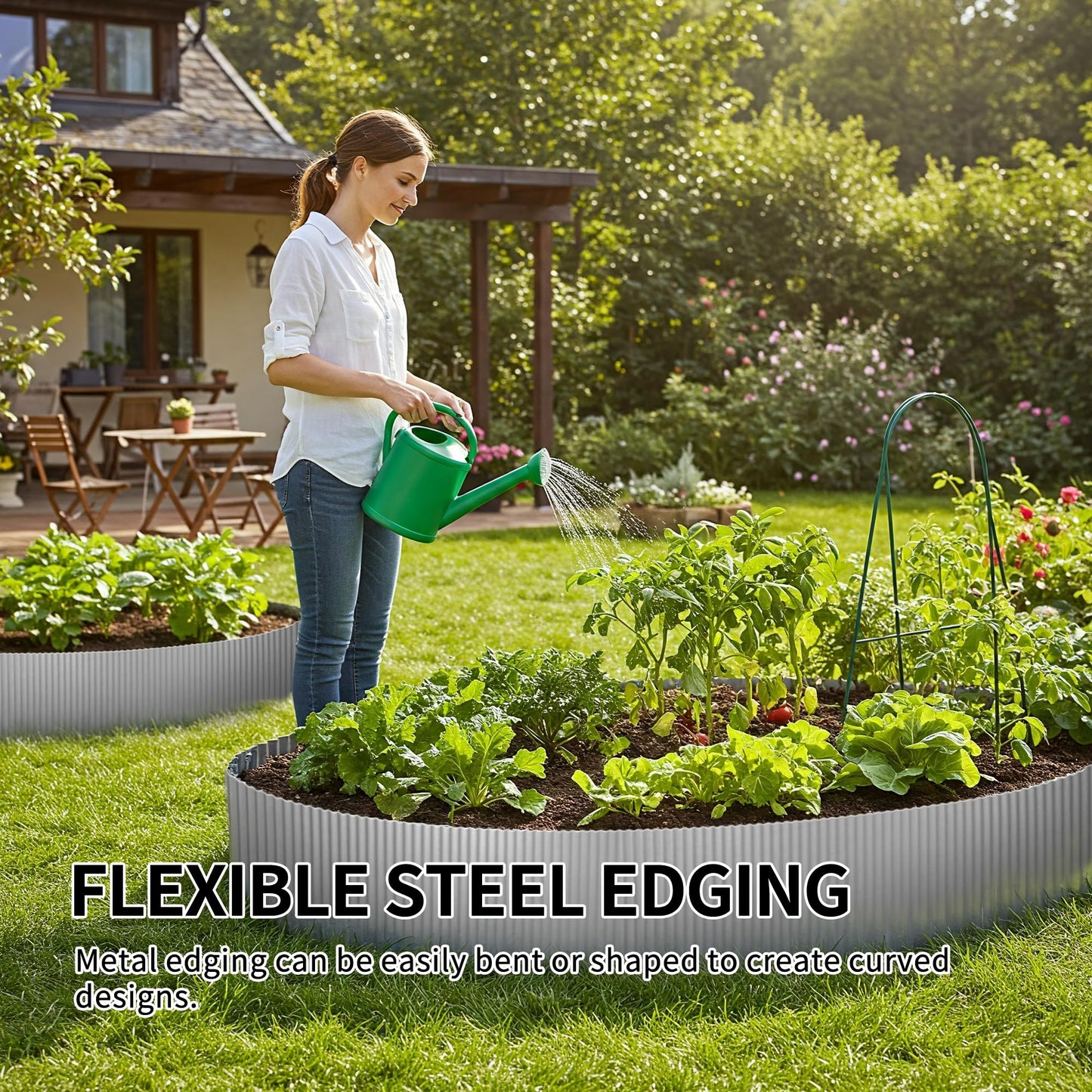 KOL 20FT Corrugated Galvanized Steel 10" Height Garden Edging - Bendable Sturdy Landscape Lawn Edging - Flexible Metal Long Strips of Garden Border for Raised Flower Bed Tree Surrounds Yard Pathway