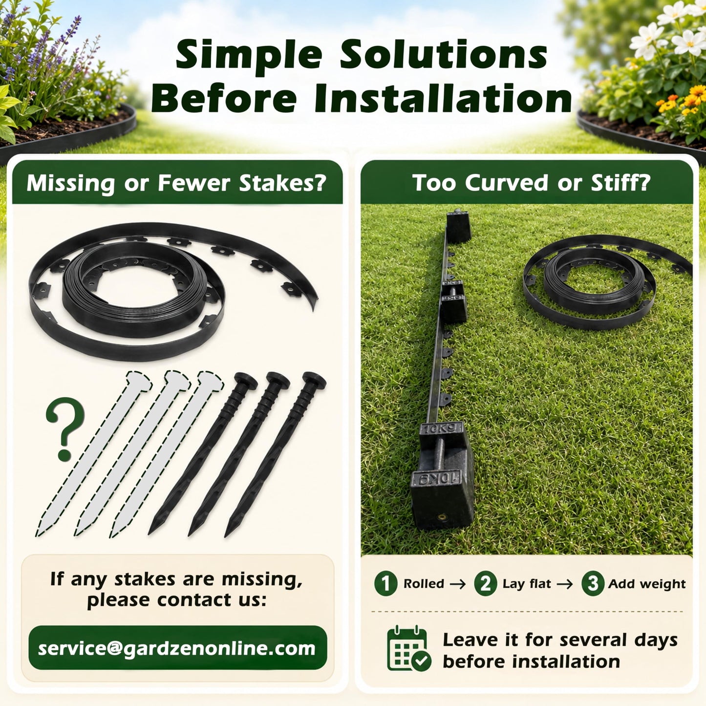Gardzen 1.5" x 100' Landscape Edging Kit, Garden Edging Coil Comes with 120 Pcs Spikes, No Dig Lawn Border Design