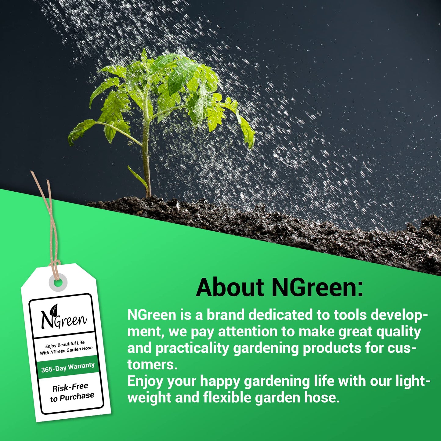 NGreen Expandable and Flexible Garden Hose - Strength Durable Fabric and Latex Inner Tube, Lightweight Easy Storage Kink Free Water Hose, Leakproof Solid Brass Fittings with Nozzle (75 FT, Black)