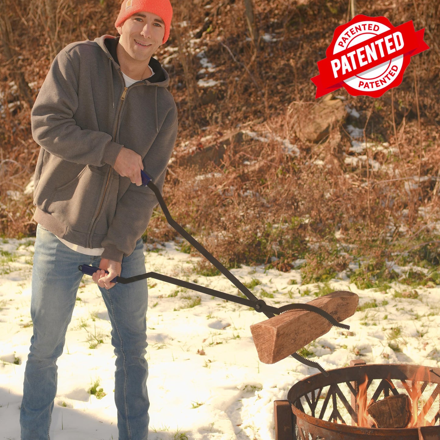 40" Fire Log Tongs Firewood Grabber and Fire Poker Set,Large Fire Pit Tool Outdoor/Indoor Bonfire Campfire Backyard Deck Camping Log Grabber Rustproof Safely Moves Firewood