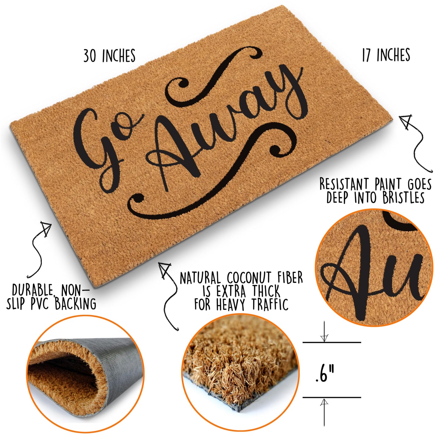 Go Away Doormat, 30x17 Inch, Funny Door Mat Outdoor, Go Away Front Door Mat, Unwelcome Mat, Farmhouse Style