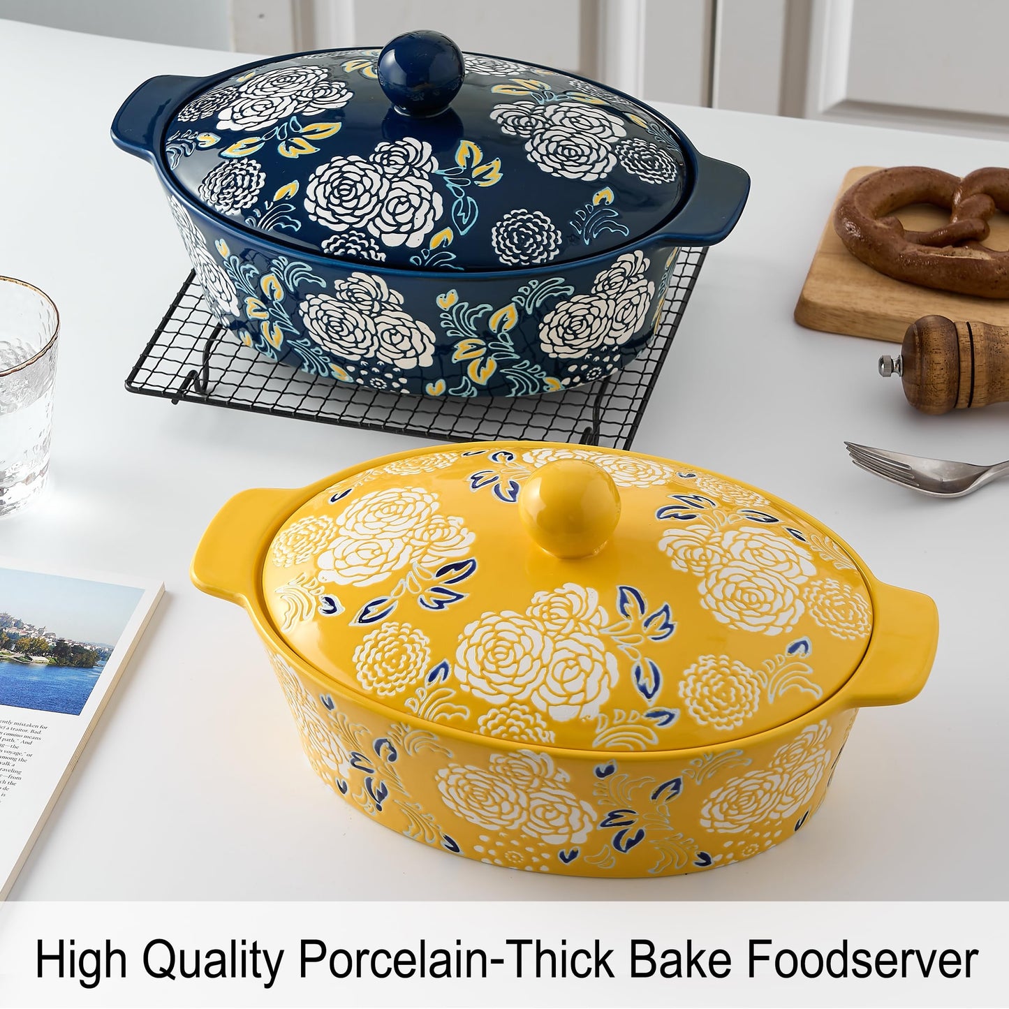 Ceramic Casserole Dish With Lid, Casserole Dishes for Oven, Baking Dish Lasagna Pans For Cooking, Oval Baking Pan, Dutch Oven, Perfect for Bread Baking and Serving, Housewarming, Christmas - Yellow