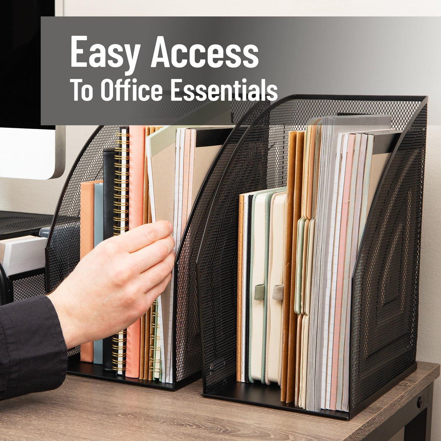 Mind Reader Vertical File Storage, Desktop Organizer, Workspace, Office, Metal Mesh, 15.9Lx25.4Wx31.8Hcm, Set of 2, Black