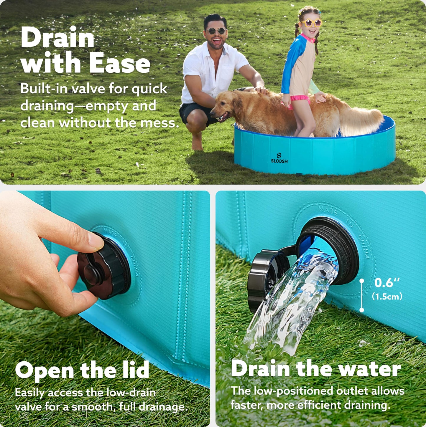 SLOOSH Foldable Dog Kiddie Pool - Portable Hard Plastic Doggie Swimming Pool, Anti-Slip Collapsible Pets Bath Tub Suitable for Kids Toddler Indoor Outdoor Backyard Use (48" x 12", Blue)