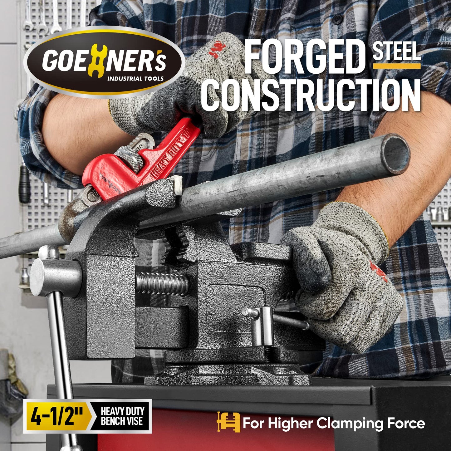 Bench Vise, 4-1/2" Vice for Workbench, Utility Combination Pipe Home Vise, Forged Steel Design, Swivel Base Bench for Woodworking with 4 mounting Bolts