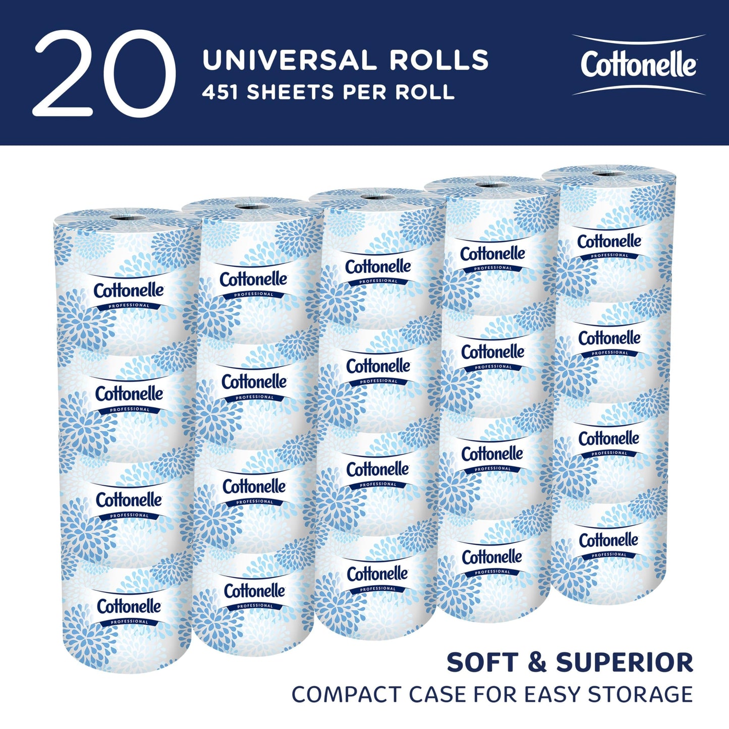 Cottonelle Professional Standard Roll Toilet Paper, Bulk (13135), 2-Ply, White, Compact for Easy Storage (20 Rolls of 451 Sheets, 9,020 Sheet Total)