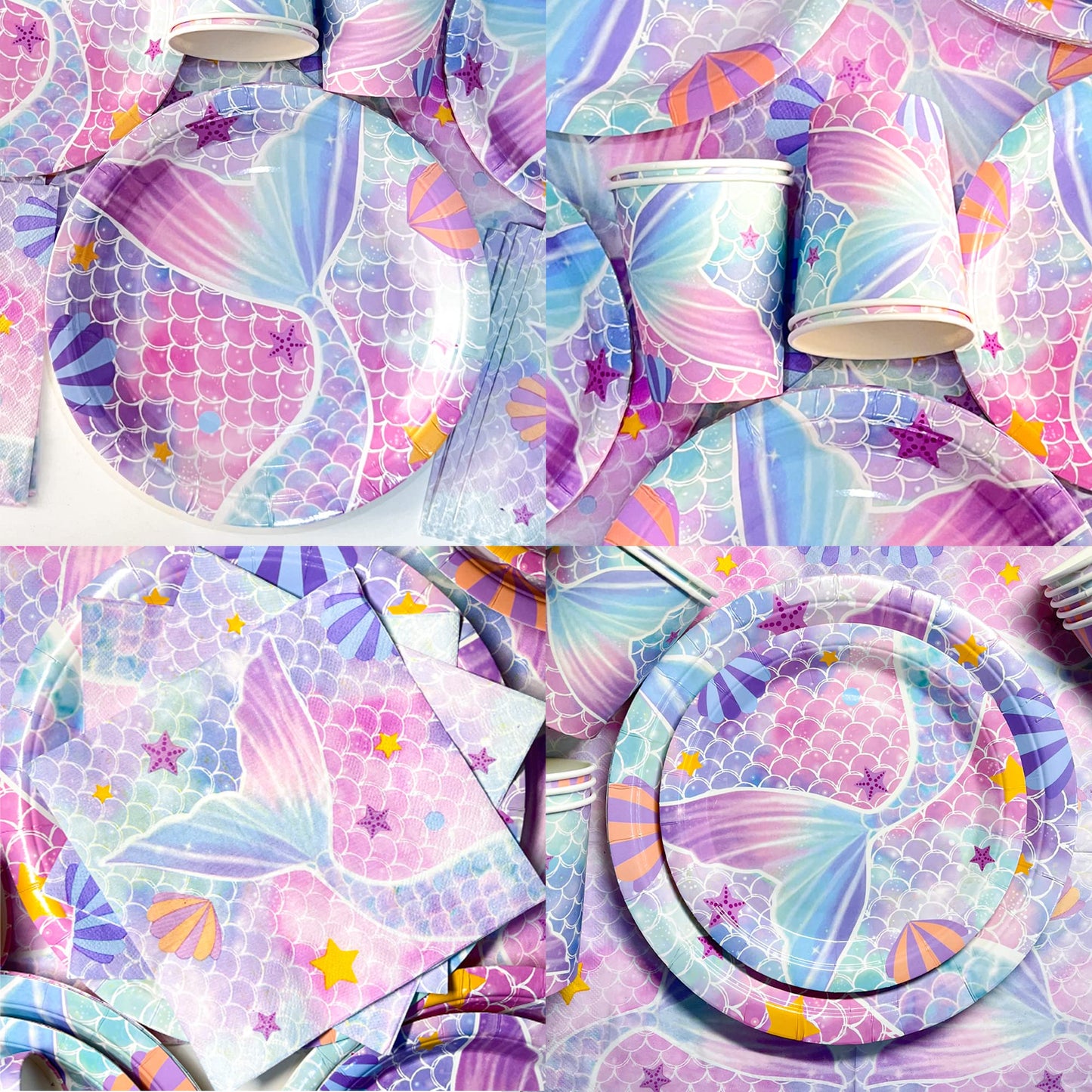 Mermaid Party Supplies - Mermaid Birthday Party Decorations Including Plate, Napkin, Cup, Tablecover, Happy Birthday Backdrop, Balloon Arch Kit for Girls Baby Shower Decor, Serves 20