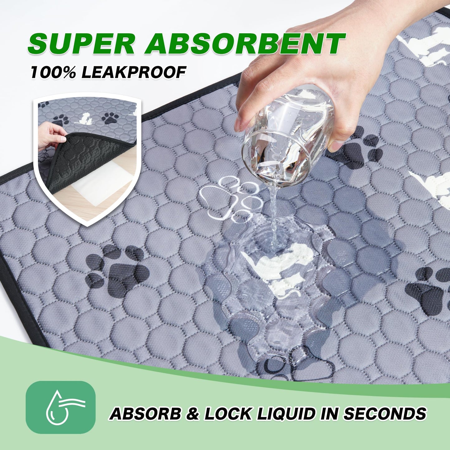 WanpeeGoo Washable Pee Pads, Puppy Pee Pad for Dogs, 2 Pack Absorbent Reusable Training Dog Pads Pet Puppy Pads, Non-Slip Potty Pads for Whelping, Playpen, Crate, Bed, Grey 48"x48"