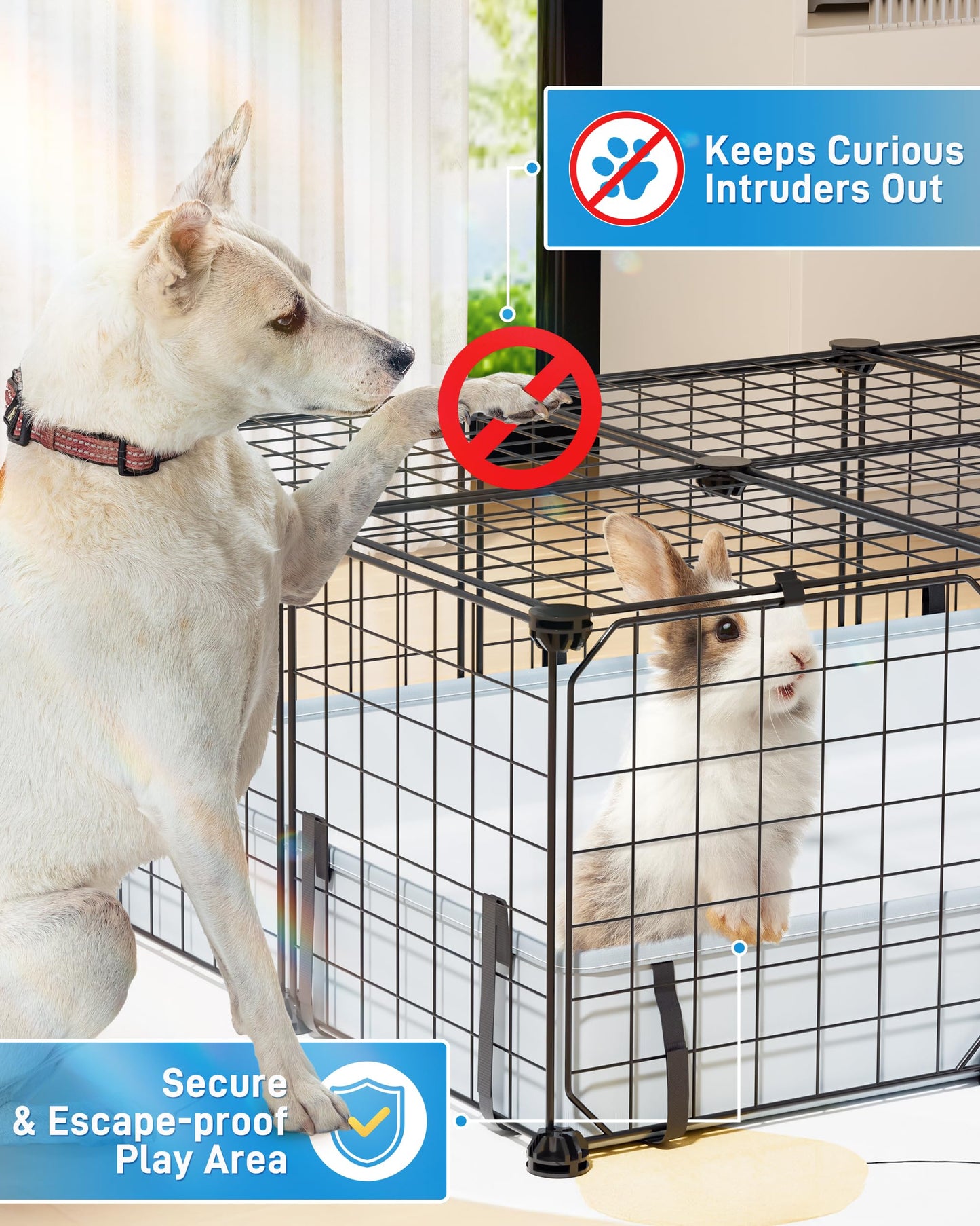 BUCATSTATE 20 Panels Guinea Pigs Cages, Small Animal Playpen with Waterproof Mat, 120 * 60 * 30cm Metal Hedgehog Enclosure with Door for Bunny Rabbit Chinchillas