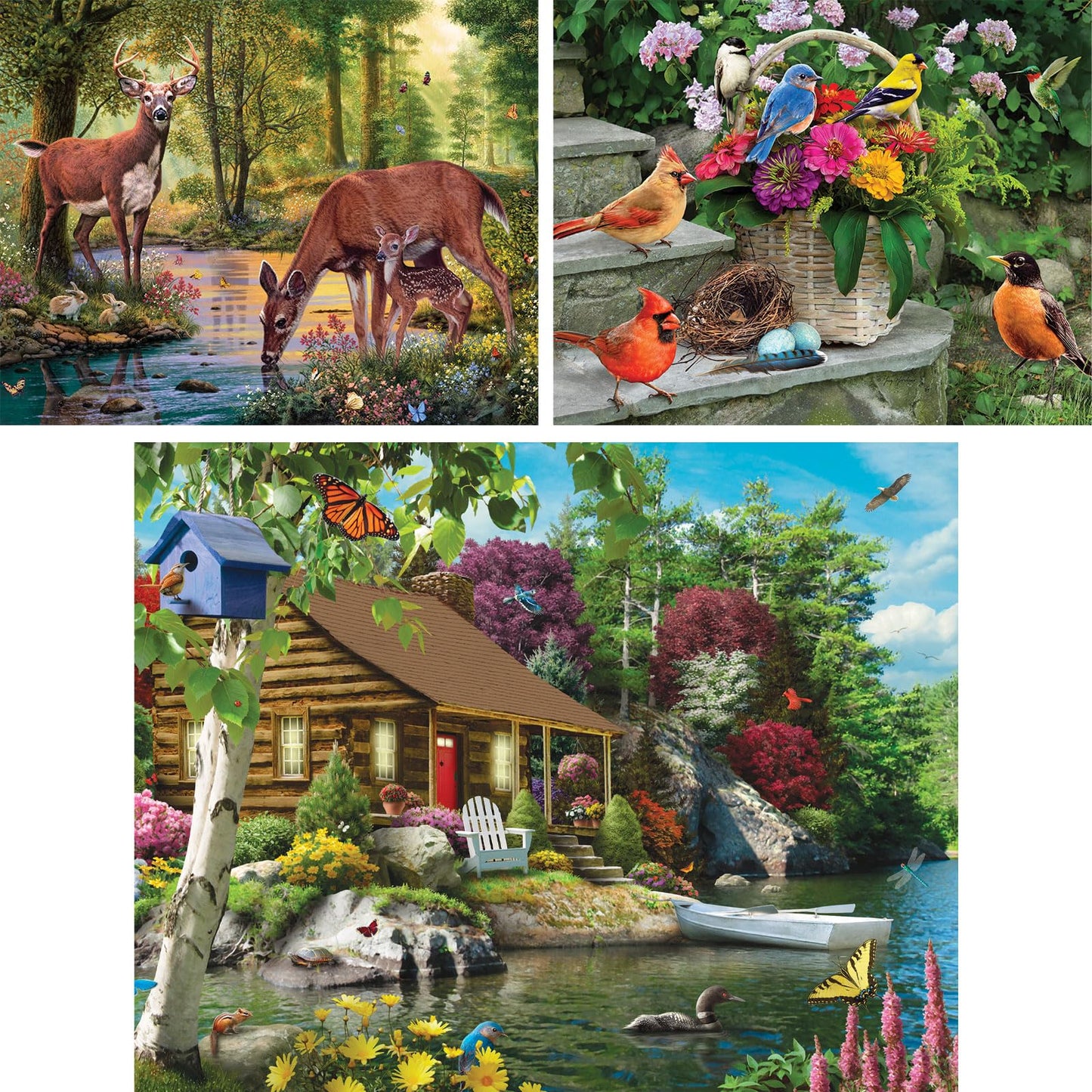 Bits and Pieces - Value Set of Three (3) - 50 Piece Jigsaw Puzzles for Seniors - Lettered Large Piece 50 pc Nature Jigsaws Bundle - 15” x 19” (38 cm x 48 cm) Each