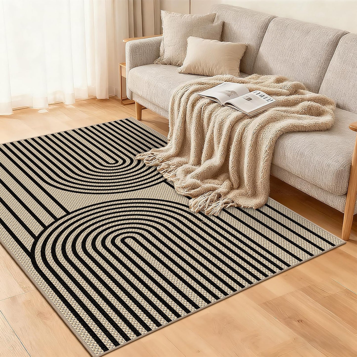Easy Jute 3x5 Indoor Outdoor Rug, Non-Slip Absorbent Dirt Resist Front Back Door Mat, Washable Low-Profile Doormat Area Rugs for Entryway, Bedroom, Front Door, Inside Entrance, Kitchen, Black