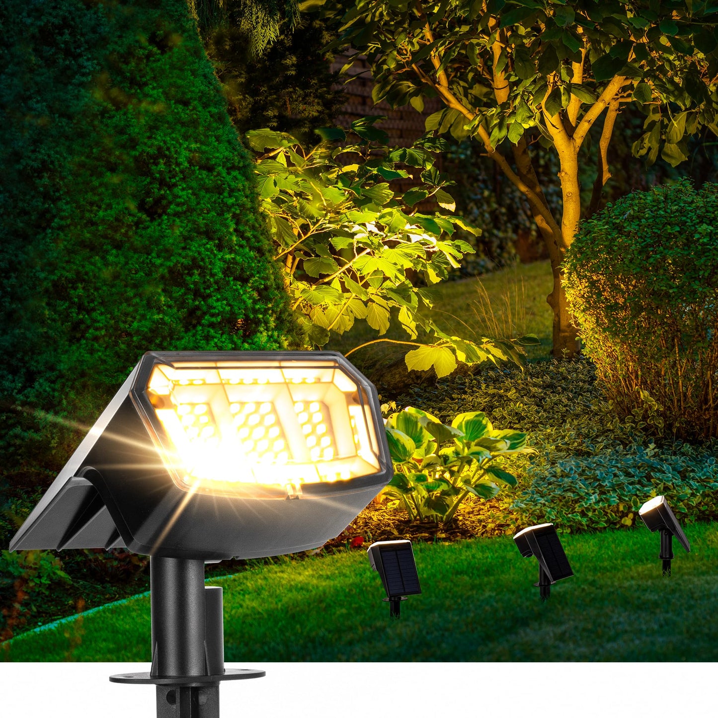 AUDERWIN Solar Lights Outdoor Lighting IP65 Waterproof, 63LED Soalr Spotlights, 6 Pack Solar Powered Lights for Outside, Outdoor, Yard, Landscape Lights-Warm Light