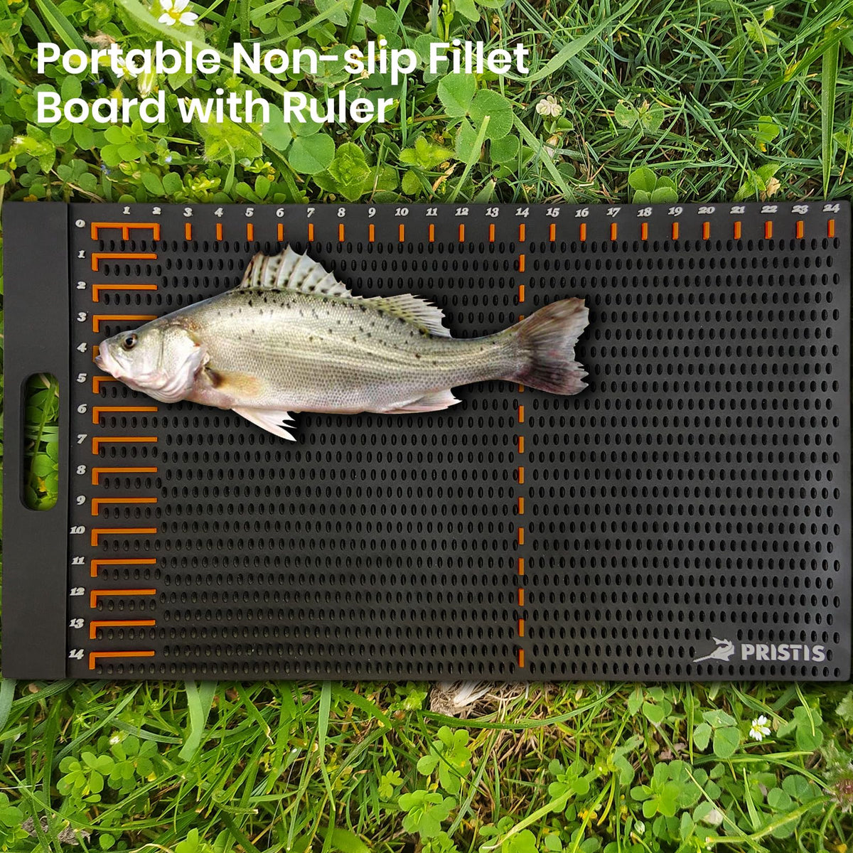 Pristis Anti-Slip Fish Fillet Mat with Measuring Scale, Large Rollable Cleaning Board with Texture & Ruler for Filleting Scaling, 28'' x 16'' Nonslip Heavy Duty Cutting Mat Tool Kit for Boat