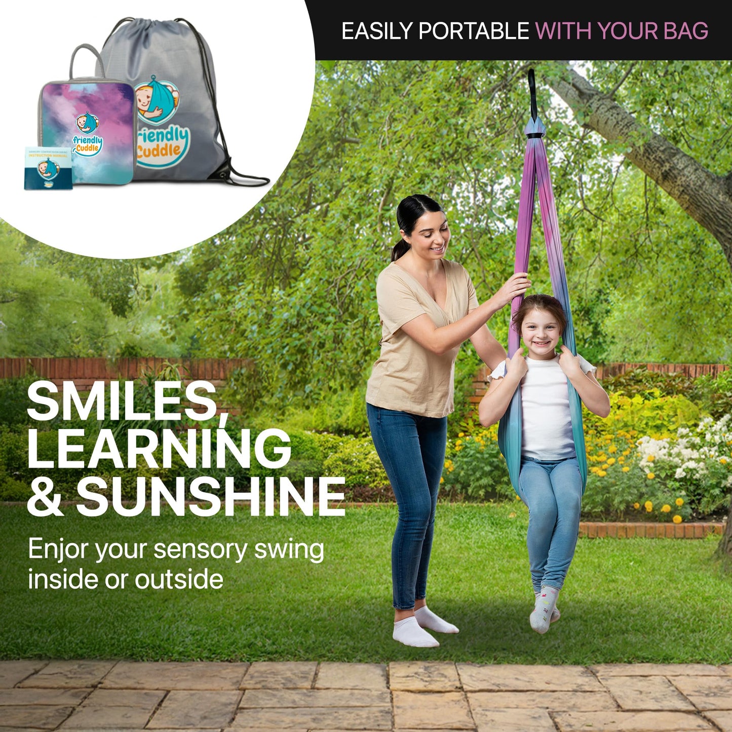 Indoor Sensory Swing for Kids or Outdoor – Holds 300lbs, Double-Layer, & 360° Swivel, Calming Compression Therapy Swing Hammock for Kids & Adults with All Hardware – Sensory-Motor Toys & Gifts
