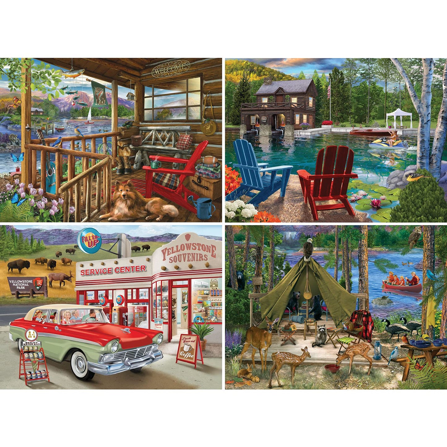 Bits and Pieces - Value Set of Four (4) 1000 Piece Jigsaw Puzzles for Adults - Puzzles Measure 20" x 27" - 1000 pc Porch Family Summer Boathouse Multi-Pack Jigsaws by Artist Bigelow Illustrations
