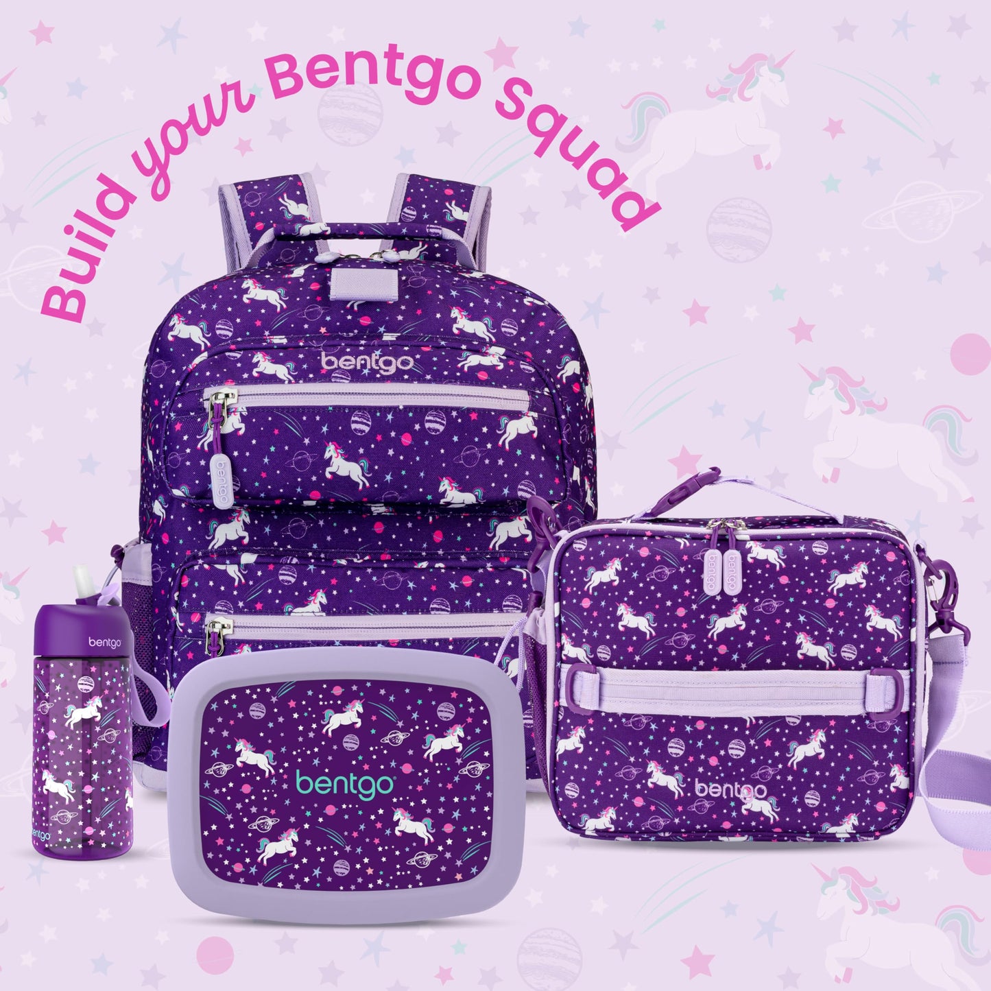 Bentgo Kids Lunch Bag - Durable, Double-Insulated Lunch Bag for Kids 3+; Holds Lunch Box, Water Bottle, & Snacks; Easy-Clean Water-Resistant Fabric & Multiple Zippered Pockets (Unicorn)