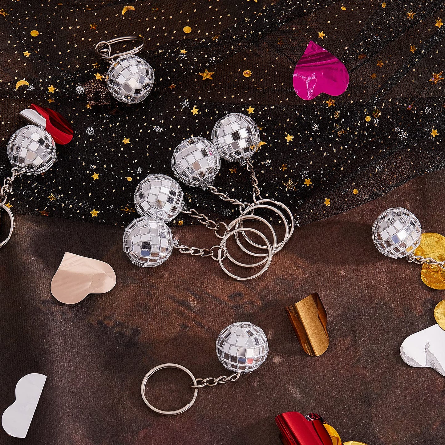 Henoyso 36 Pcs Mini Disco Ball Keychain Bulk Disco Ball Party Favors Sliver Disco for 70s 80s Decorations Mardi Gras Supplies