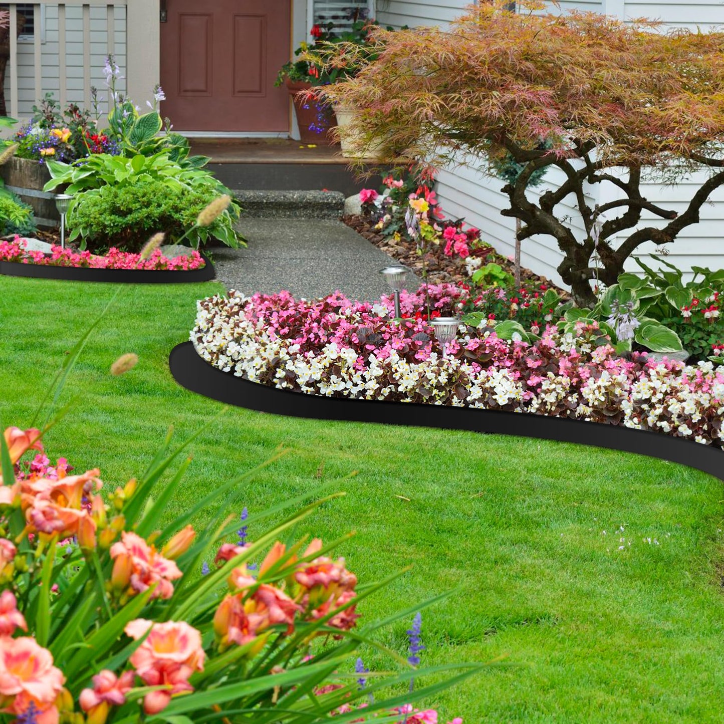 LXS Landscape Edging No Dig 4 inch Tall 33FT Garden Edging with 30 Spikes, Landscape Edging Border for Landscaping, Lawn, Flower Beds, Grass, Yard (4inch 33ft)
