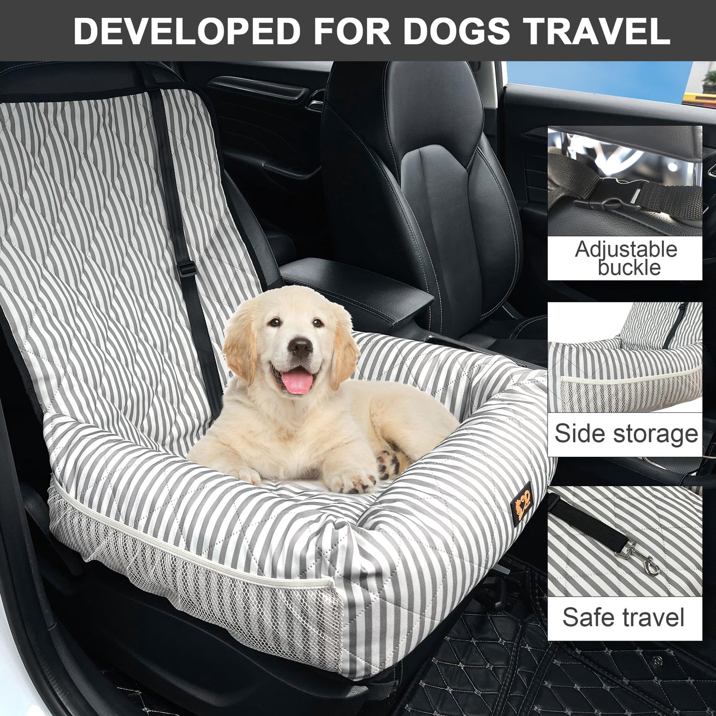 GeerDuo Dog Car Bed Seat for Small and Medium Dogs, Dog Booster Seat Sofa Pet Bed, Portable Dog Car Travel Carrier Bed (Medium)