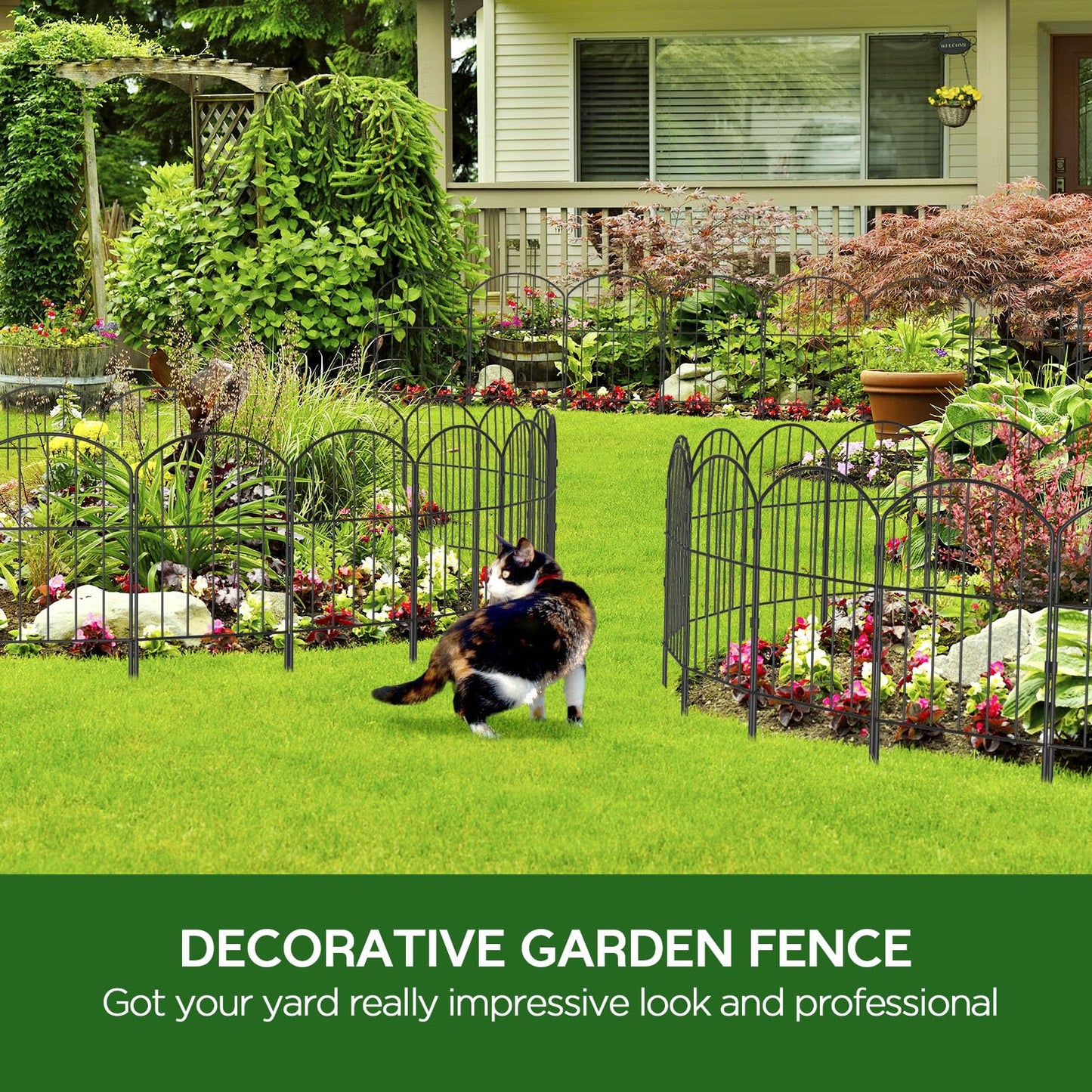 Goovilla Garden Fence Panels, 10 Pcs 12in W x 24in H Metal Rustproof Animal Barrier, Black Decorative Garden Fences and Borders for Dogs, Flower Bed, Patio