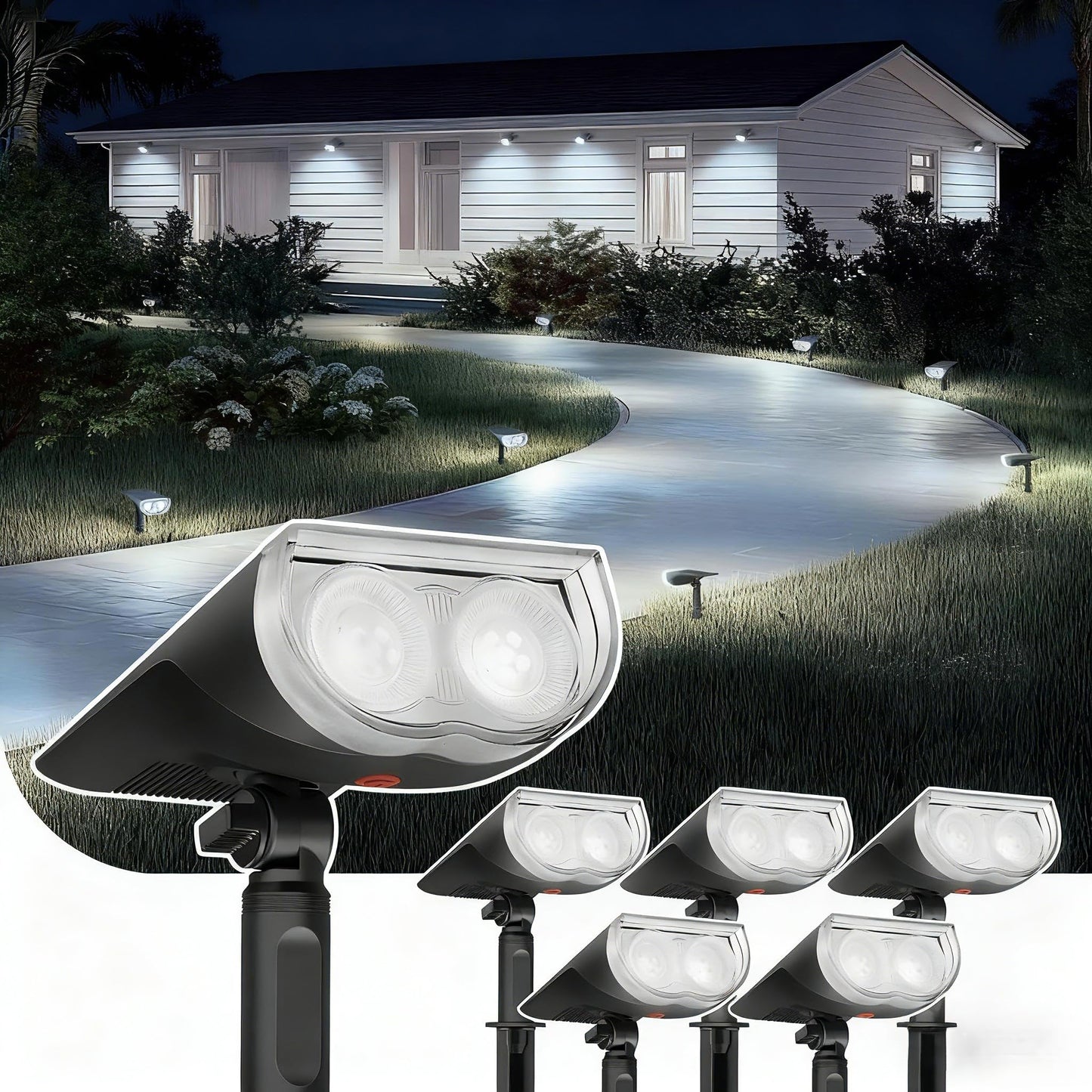 Linkind Solar Lights Outdoor StarRayS, Bright Solar Spot Lights Outdoor, IP67 Waterproof Spotlights for Garden Yard Landscape Walkway Patio Tree (Daylight, 6 Pack)
