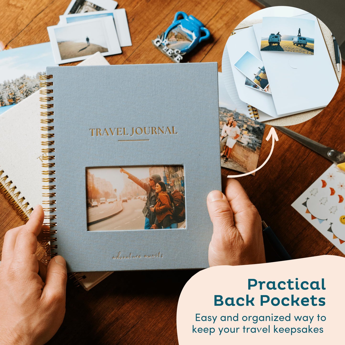 Nook Theory Personalized Travel Journal for Women, Men - Linen Travelers Notebook, Adventure Book with Prompts, Perfect for Travel Gifts (Ocean)