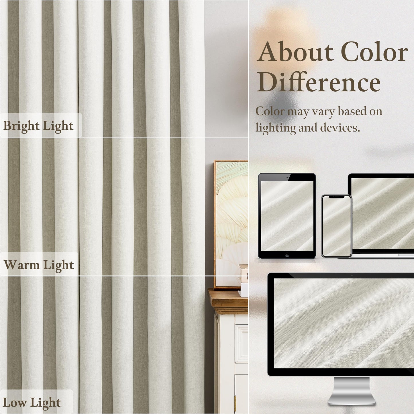 100% Blackout Curtains 84 Inch Length 2 Panels Set for Living Room Bedroom Grommet Thermal Insulated 100% Black Out Linen Drapes Room Darkening Window Curtains Ivory Cream Natural Drapes W50 x L84