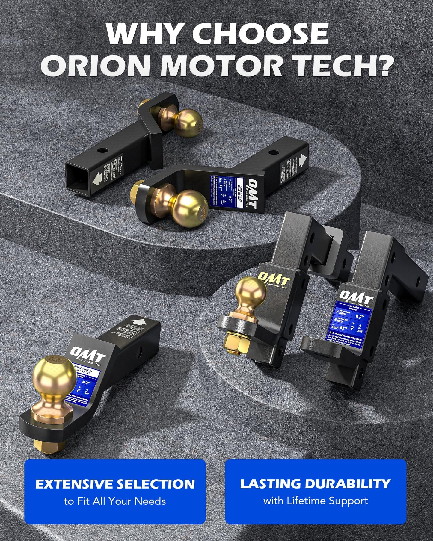 Orion Motor Tech Adjustable Trailer Hitch Ball Mount, 8-Position Tow Hitch for 2" Receiver with 1" Ball Hole 9-1/2" Drop 8-1/4" Rise 5000 lb Capacity, Heavy-Duty Ball Hitch for Truck Boat RV Cargo