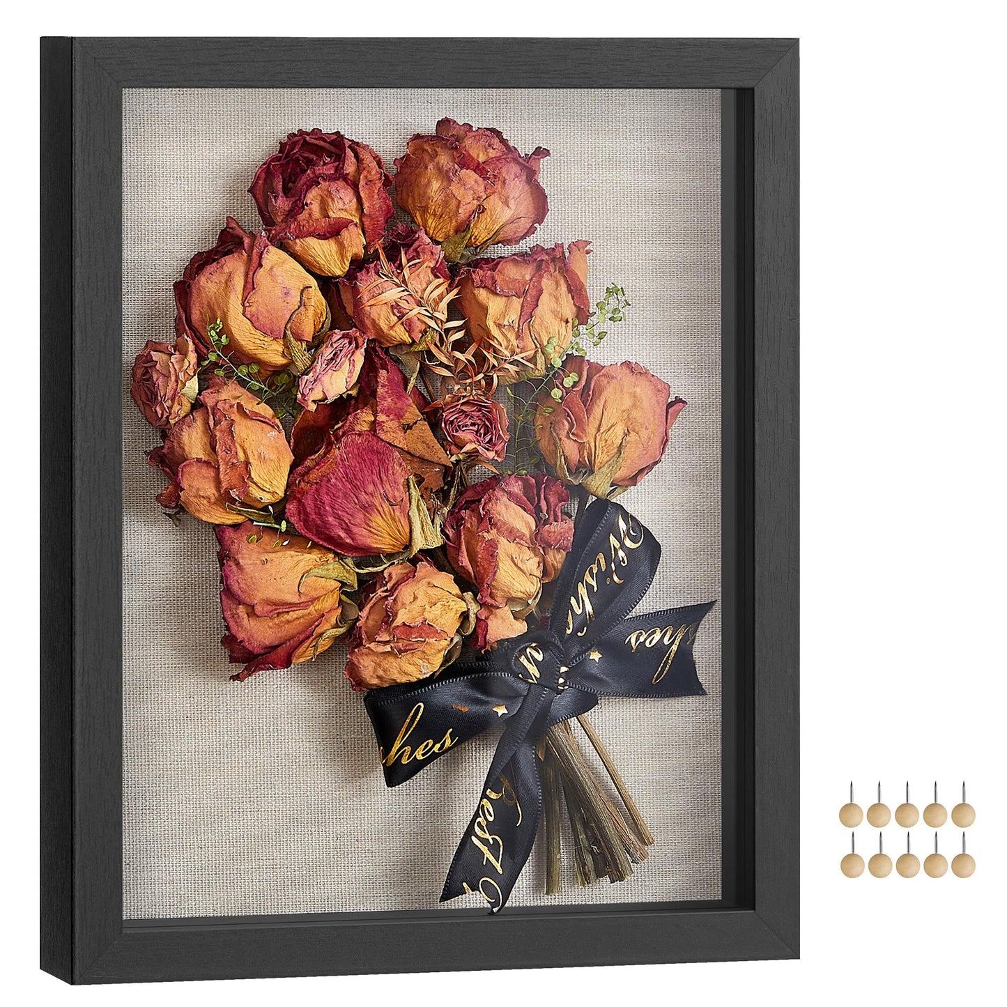 SONGMICS 11x14 Shadow Box Frame, Deep Box Frame with Top Slot and Push Pins, Picture Display Case, Linen Fabric Backing for DIY Craft, Glass Front, Gift Idea, Black URPF009B01