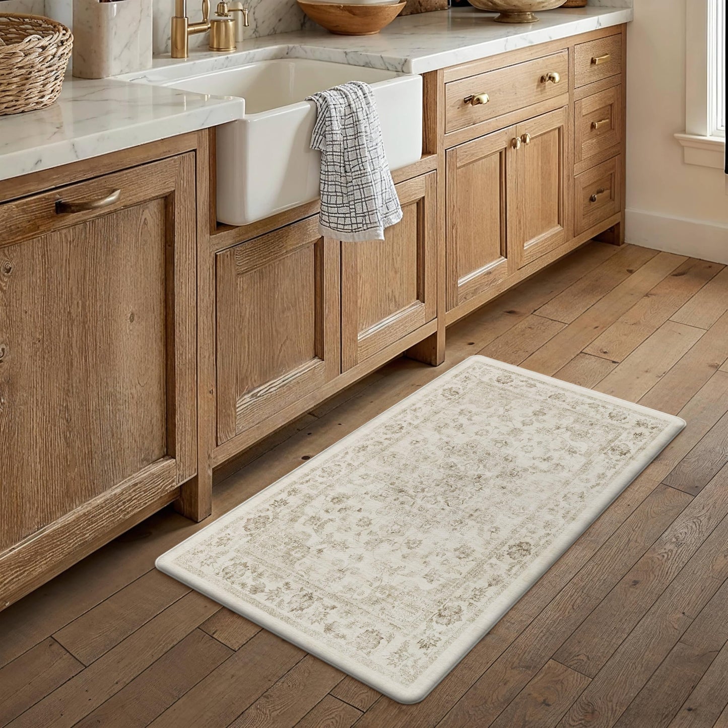 WondRg Kitchen Mats for Floor Set of 2 Anti Fatigue Waterproof Kitchen Rug Beige Neutral Washable Non-Slip Kitchen Mats Comfort Standing Mat Cushioned for Sink Laundry Office 17.3"×47"+17.3"×30"