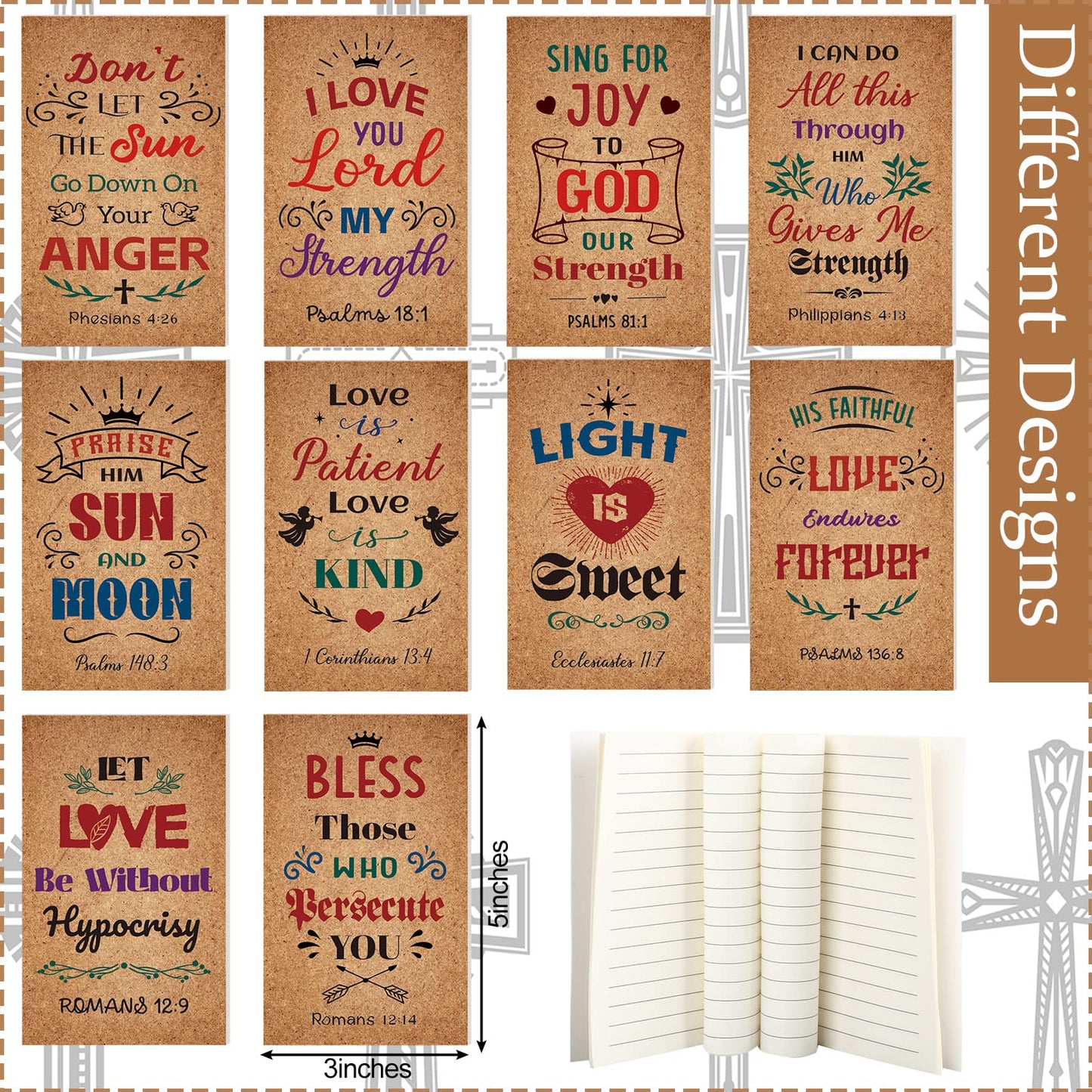 120 Pcs Bible Gifts Set Include 30 Bible Verses Bookmarks Christian Book Markers 30 Scripture Ballpoint Pens 30 Christian Notebooks 30 White Organza Bags for Women Men School Office Church (Simple)