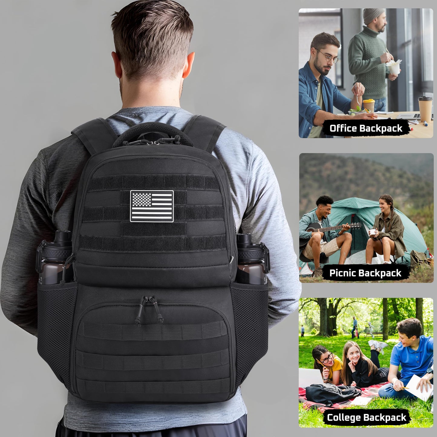 MOZETO Laptop Lunch Backpack for Men, Tactical Inspired Utility Anti-Theft Waterproof 17inch Laptop Work Bag with Cooler Compartment Lunchbox