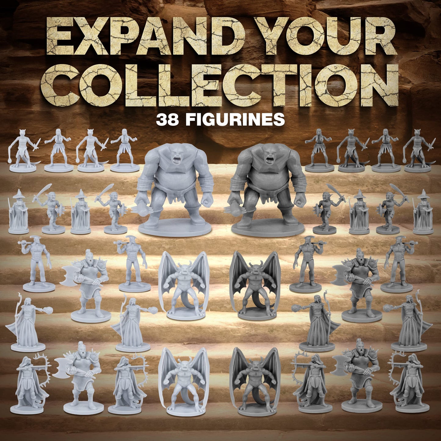 38 Miniatures Fantasy Tabletop RPG Figures for Dungeons and Dragons, Pathfinder Roleplaying Games. 28MM Scaled Miniatures, 10 Unique Designs, Bulk Unpainted, Great for D&D/DND