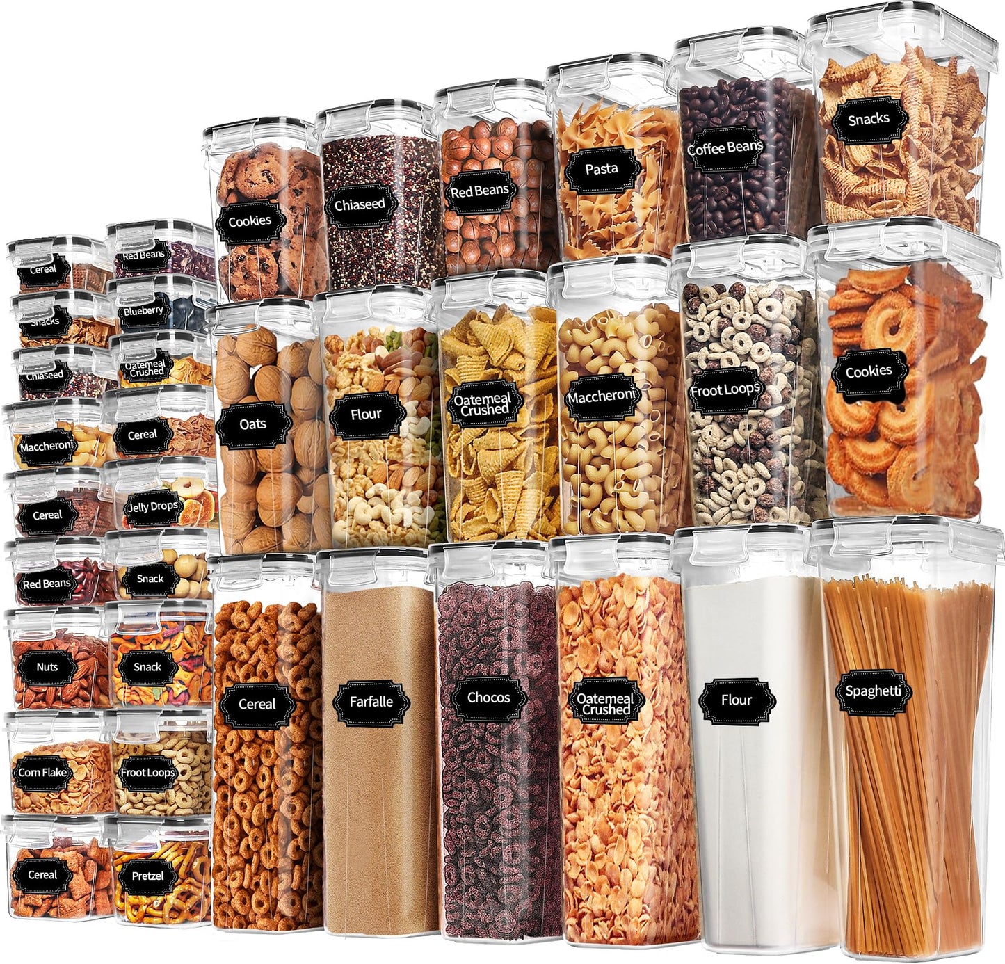 Skroam 36 Pack Airtight Food Storage Containers for Kitchen Pantry Organizers and Storage, Plastic Kitchen Storage Containers with Lids for Flour, Sugar, and Cereal, Labels & Marker
