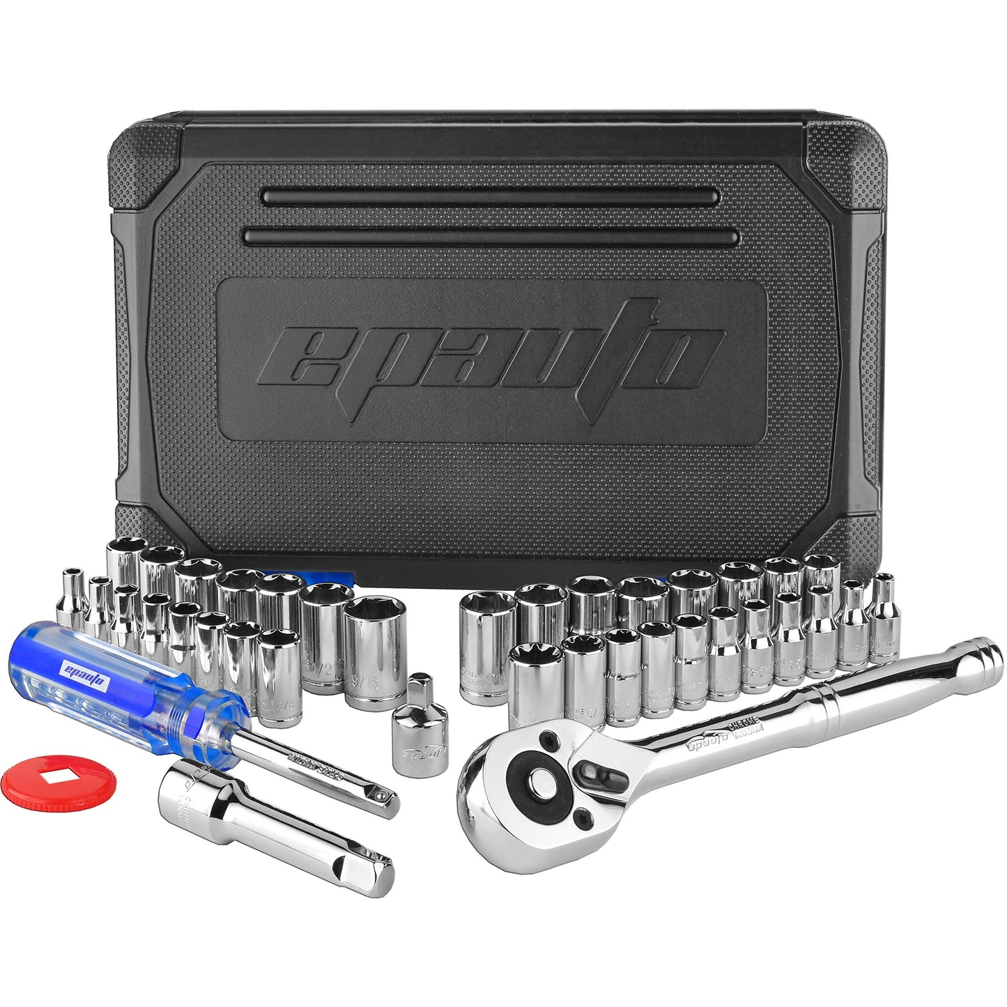 EPAuto 1/4-Inch & 3/8-Inch Drive Socket Set with 72 Teeth Reversible Ratchet, 40 Pieces