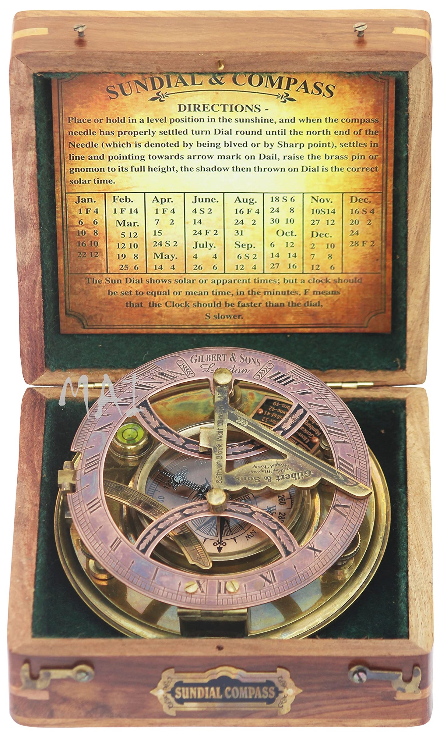 MAI - 5 inch Steampunk Sundial Compass Top Grade Perfectly Calibrated Large Brass Nautical Antique Vintage Style Compass with Wooden Box, birthday, baptism gifts, thanks giving, Valentine’s Day Gift.