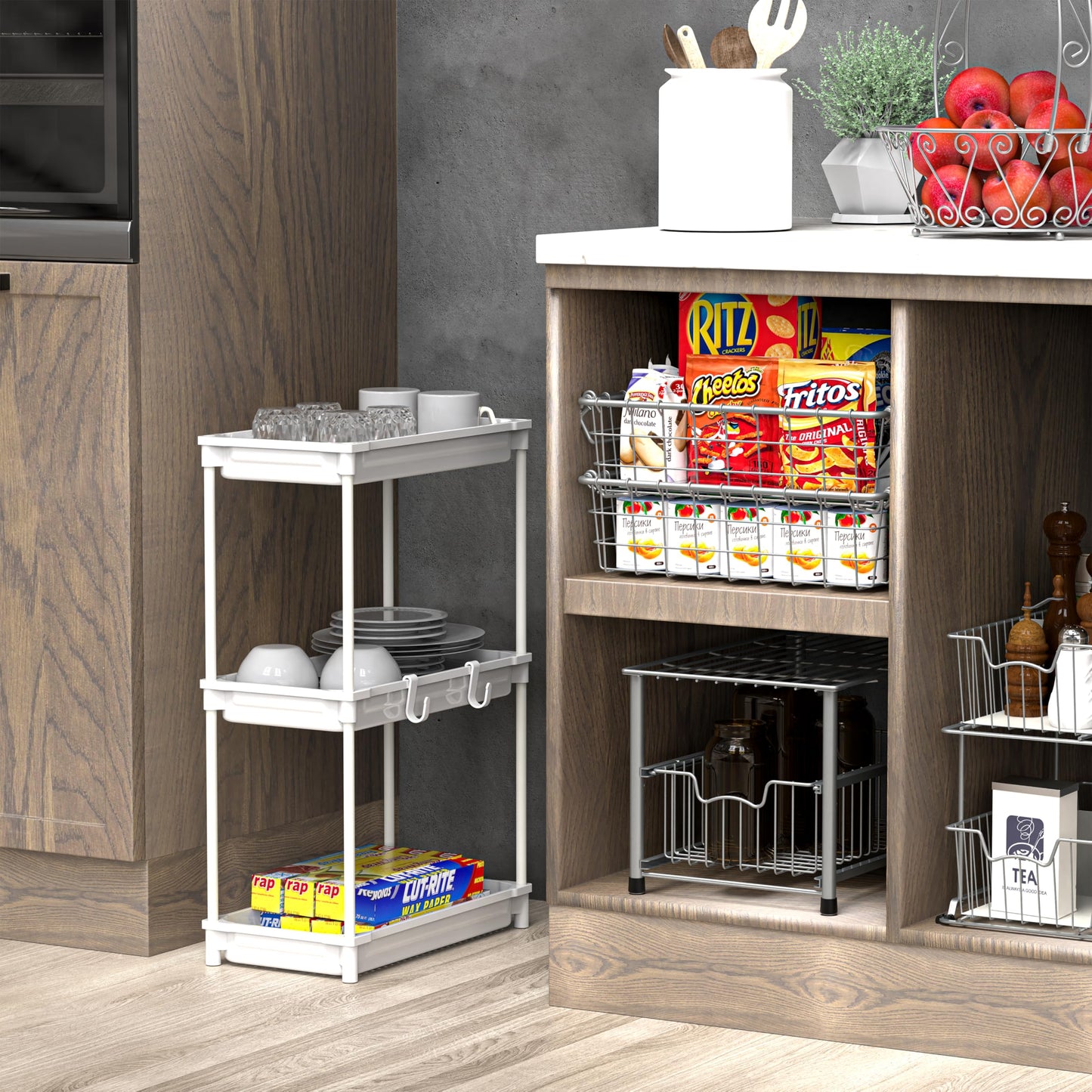 Simple Houseware 3-Tier Slim Storage Cart - Narrow Rolling Utility Cart on Wheels for Tight Spaces - Bathroom, Kitchen & Laundry Organizer, White
