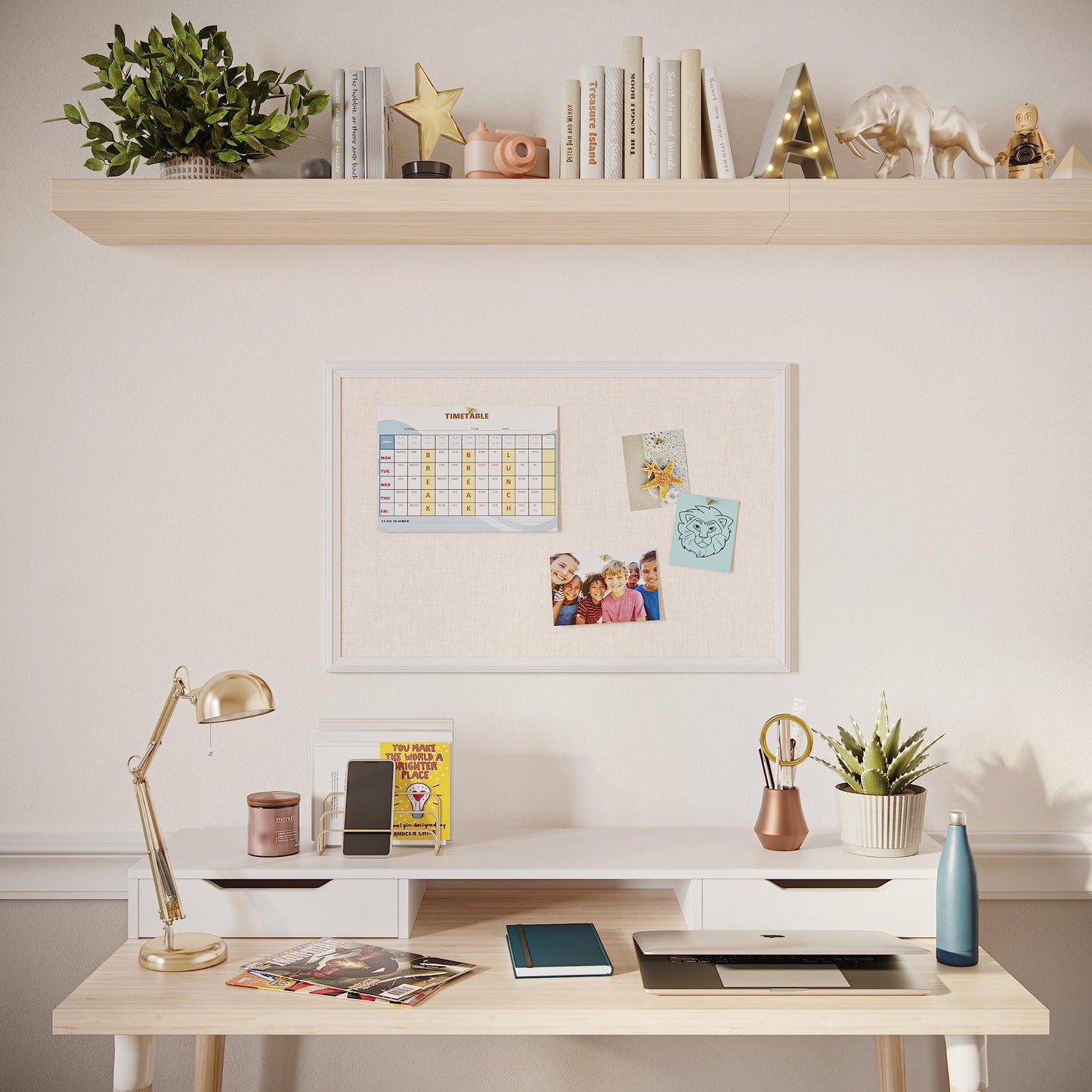 U Brands Cork Linen Bulletin Board, 20 x 30 Inches, White Wood Frame (2074U00-01)