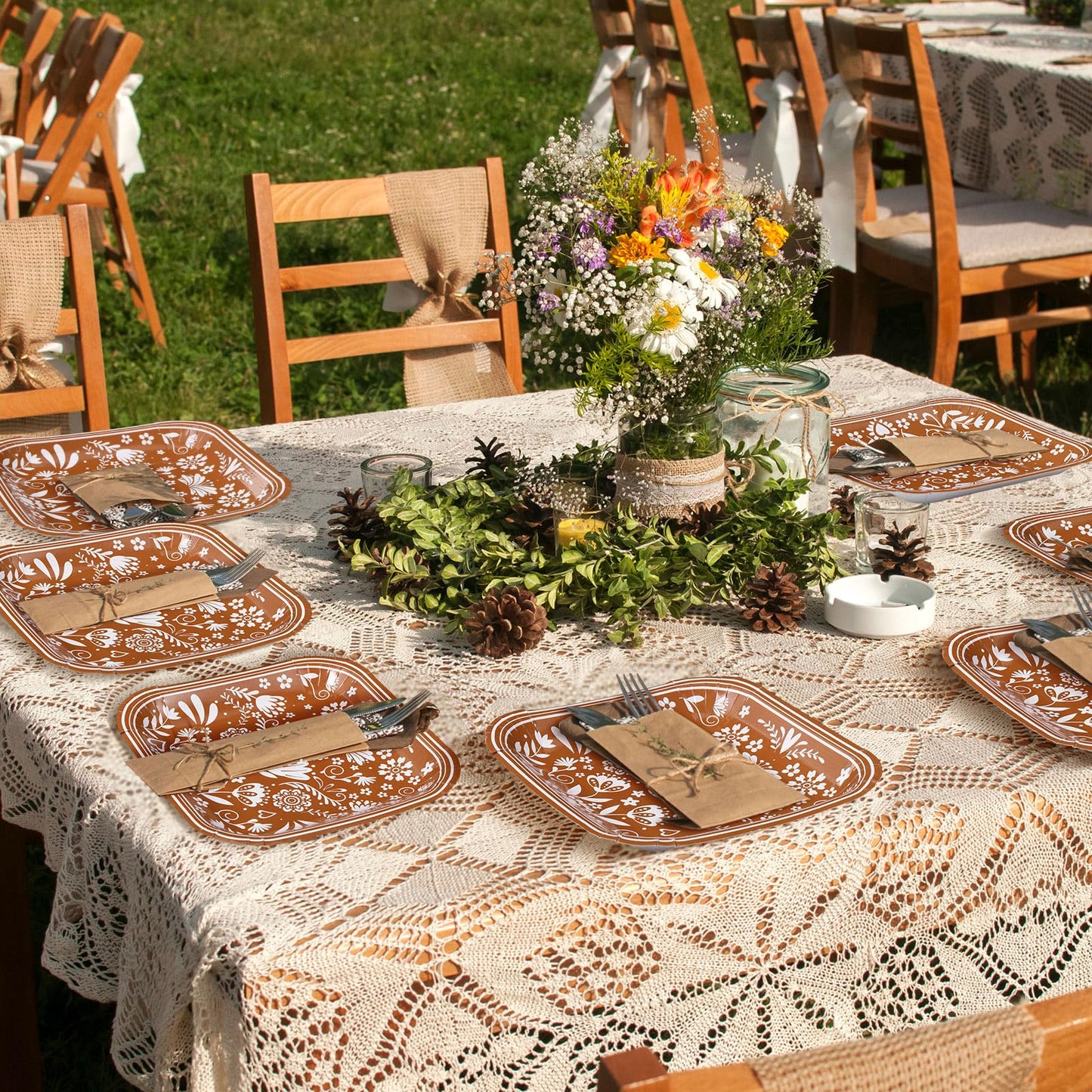 Zhehao 72 Pcs Cielito Lindo Plates and Napkin Set Serve 36 Platos De Barro Mexicanos for Mexican Cielito Lindo Party Supplies 7" Fiesta Terracotta Clay Pottery Disposable Decoration