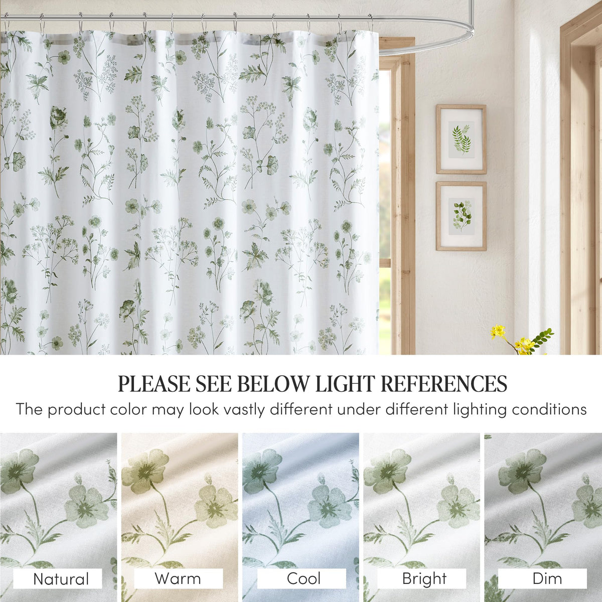 Martha Stewart Martha's Garden Shower Curtain Botanical Floral Print Cotton Shower Curtain for Bathroom, Spa Quality Modern Shower Curtains Standard Size, 72x72 Sage Green